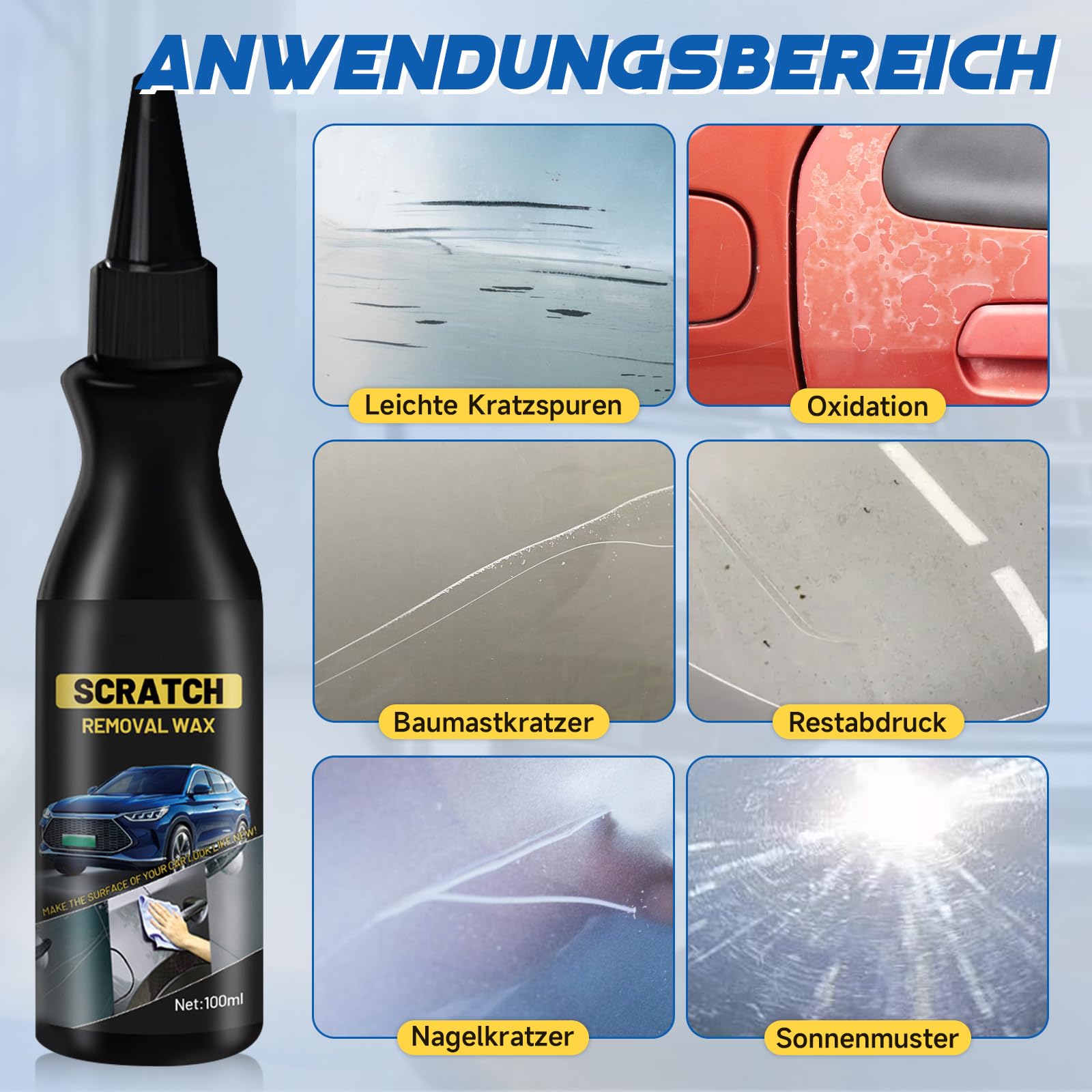 Kratzerentferner Für Auto - Politur Paste Gegen Lackkratzer, Inkl. Schwamm & Tuch