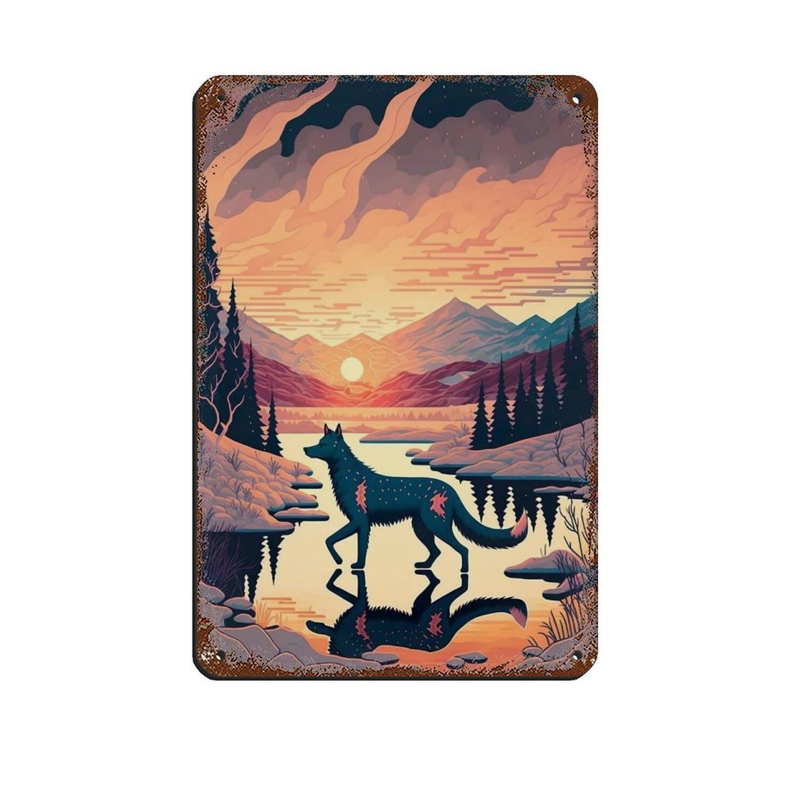 Lxwnze 20L X 30W Cm Fox Walking On Ice,Scandinavian Landscape Tin Sign Vintage Metal Pub Club Cafe Bar Home Wall Art Decoration Poster Retro 8X12inch(20X30cm)