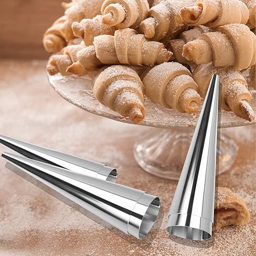 Miniatura 5 de Tinfol Paquete de 20 moldes de cuerno de crema de 4.7 pulgadas, formas de cuernos de crema para hornear, tubos de cannoli de acero inoxidable, molde