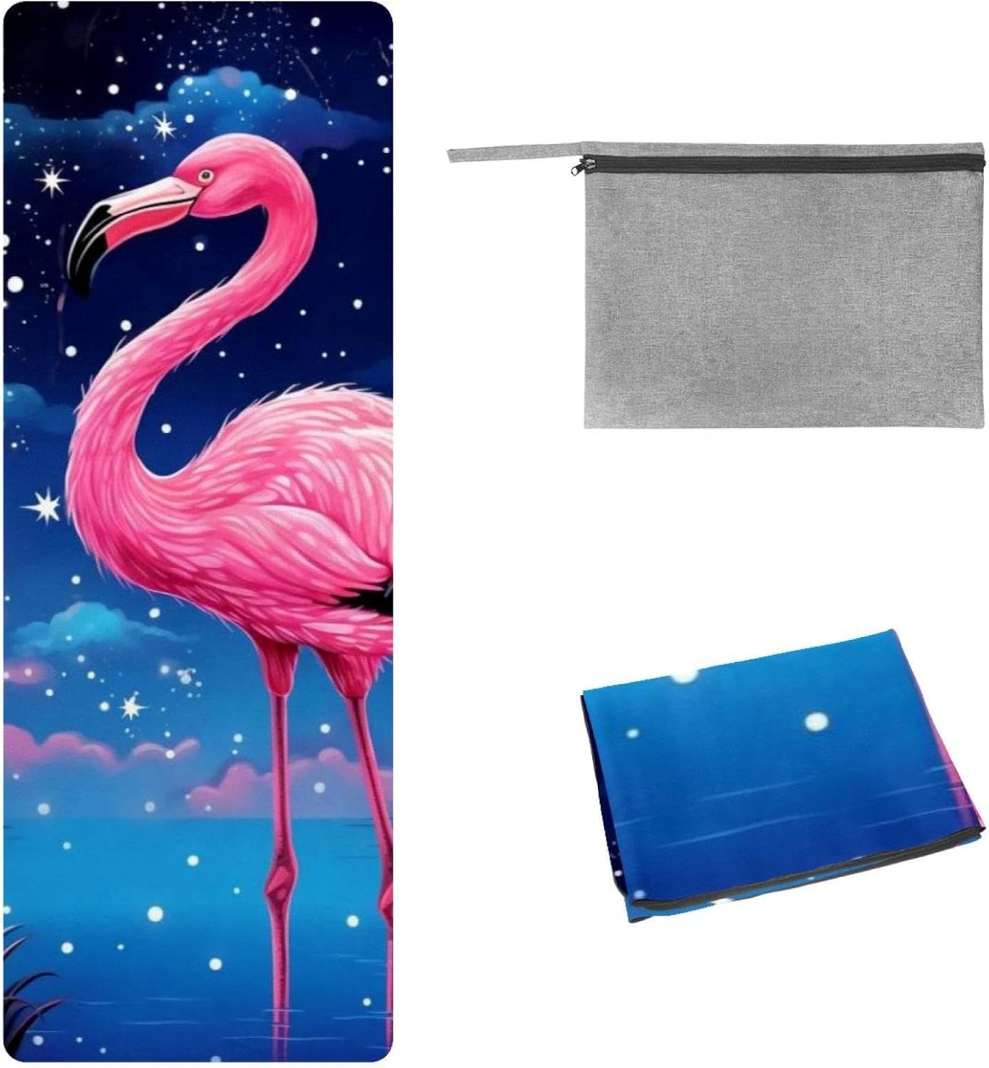Yoga Towel, Galaxy Flamingo Pattern Non Slip Sweat Absorbent Hot Yoga Mat Towel for Hot Yoga, Pilates and Fitness - 72.8" x 26.8"
