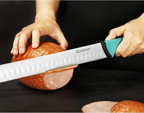Miniatura 8 de YOUSUNLONG Cuchillo para cortar pechuga, 12 pulgadas, cuchillo afilado para tallar, acero de molibdeno de alto carbono, mango de Santopreno,