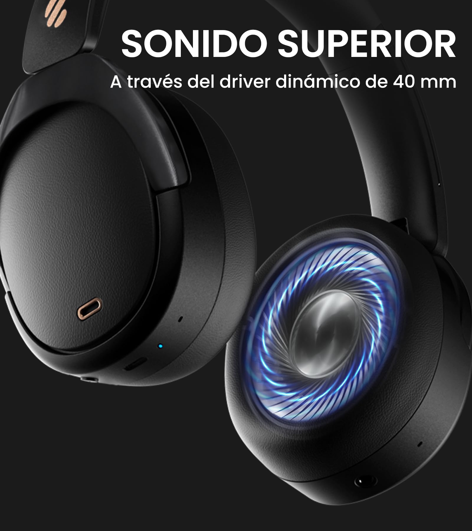 Edifier WH950NB Auriculares con Cancelación Activa del Ruido, Hi-Res Audio, LDAC, Bluetooth 5.3, 55H de Autonomía, Emparejamiento Rápido Google para Android, Conexión para Dos Dispositivos, App, Negro