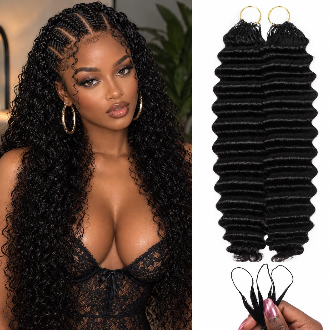 Miracle Knots Crochet Human Hair for Black Women Deep Wave (60g DW, 16inch) 60g DW 16 Inch