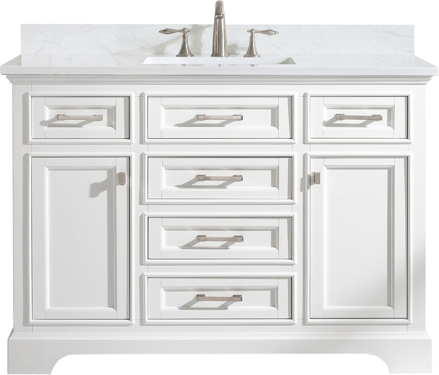 Design Element Milano 48" Single Sink White Bathroom Vanity and Quartz Countertop