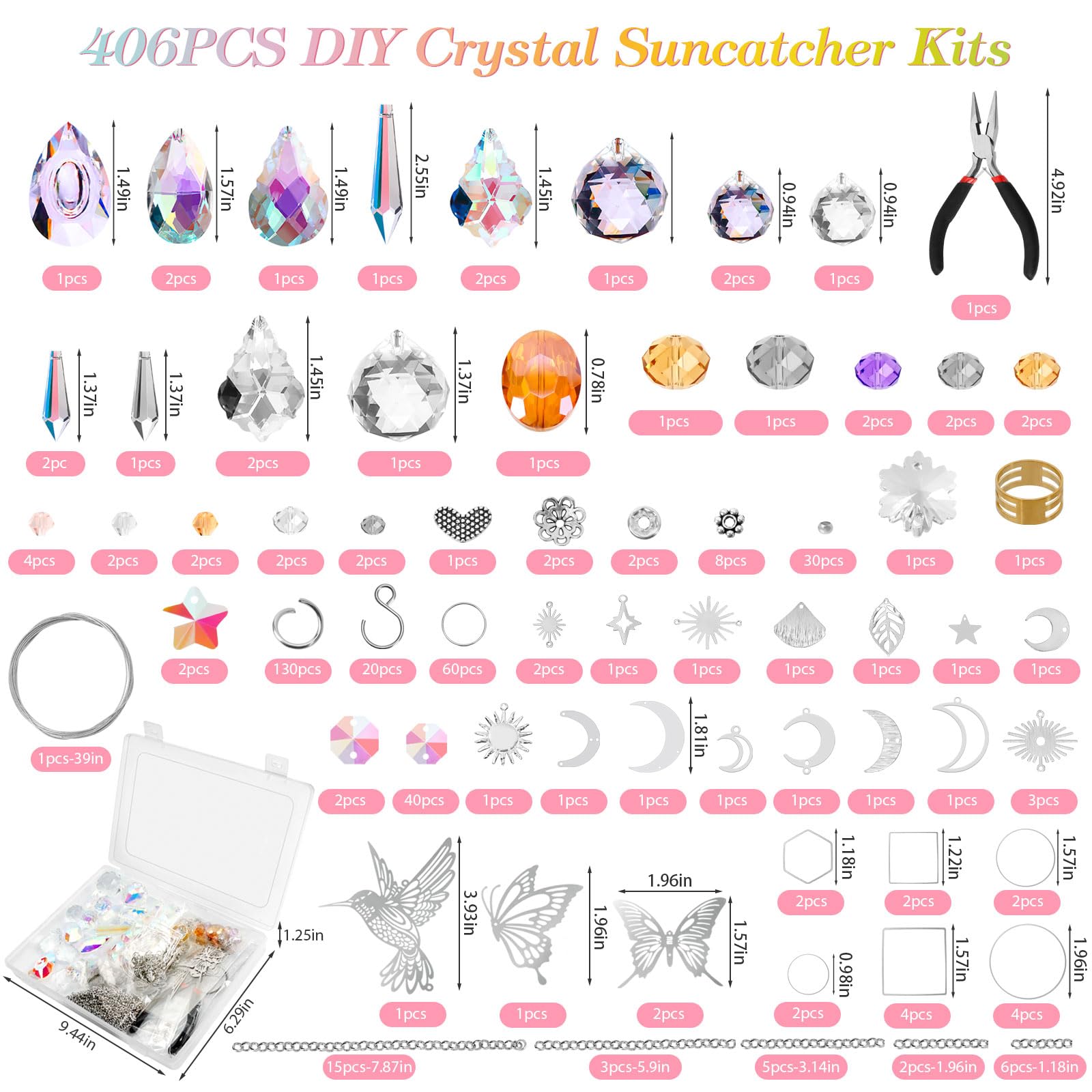 Kit Catturatore Di Sole Per Adulti – 228 Pezzi Fai Da Te – Perline Di Cristallo E Ciondoli – Regalo Per Compleanno, Festa Della Mamma