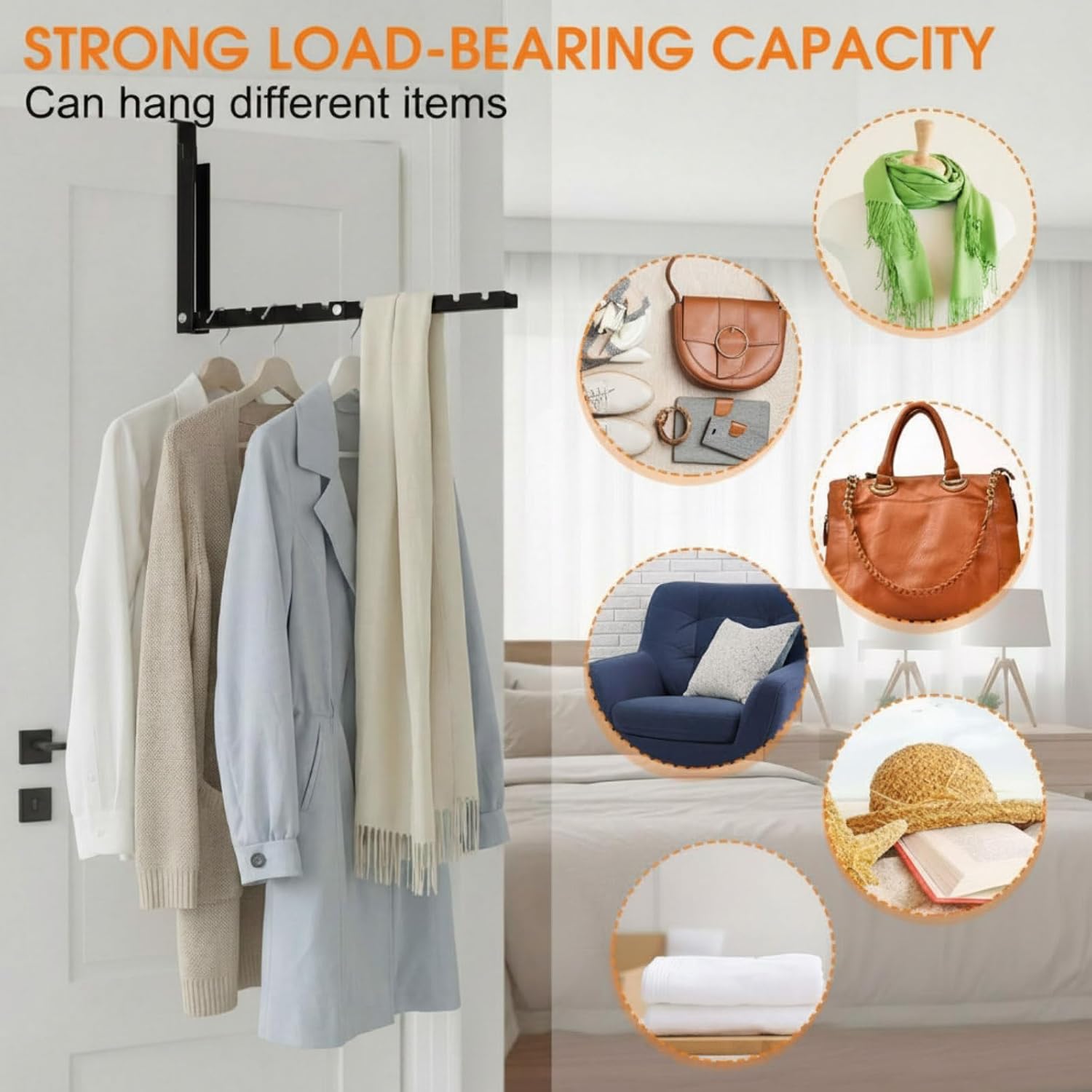 LemonRoad 2 Pack Over the Door Hooks Hanger with 11 Ridge Foldable Over Door Drying Rack Folding Extended Space Saving Clothes Rack Black Collapsible Hanging Coat Racks for Laundry Bedroom Dorm Travel