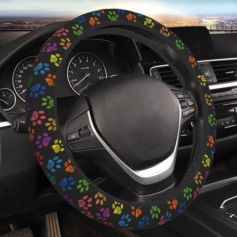 Capa para Volante TINUADEE com Estampa de Patinhas Coloridas, Neoprene Elástico, 37 a 39 cm, Código 524321