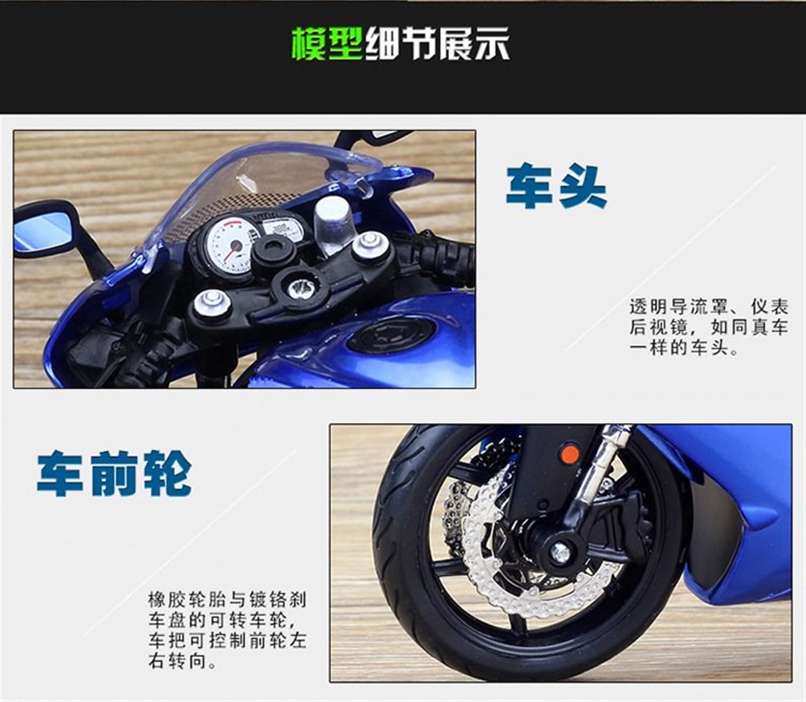 Modello 1:12 Per Kawasaki Ninja ZX-6R Modello Di Auto Modellino In Metallo Moto Da Collezione(Blue)
