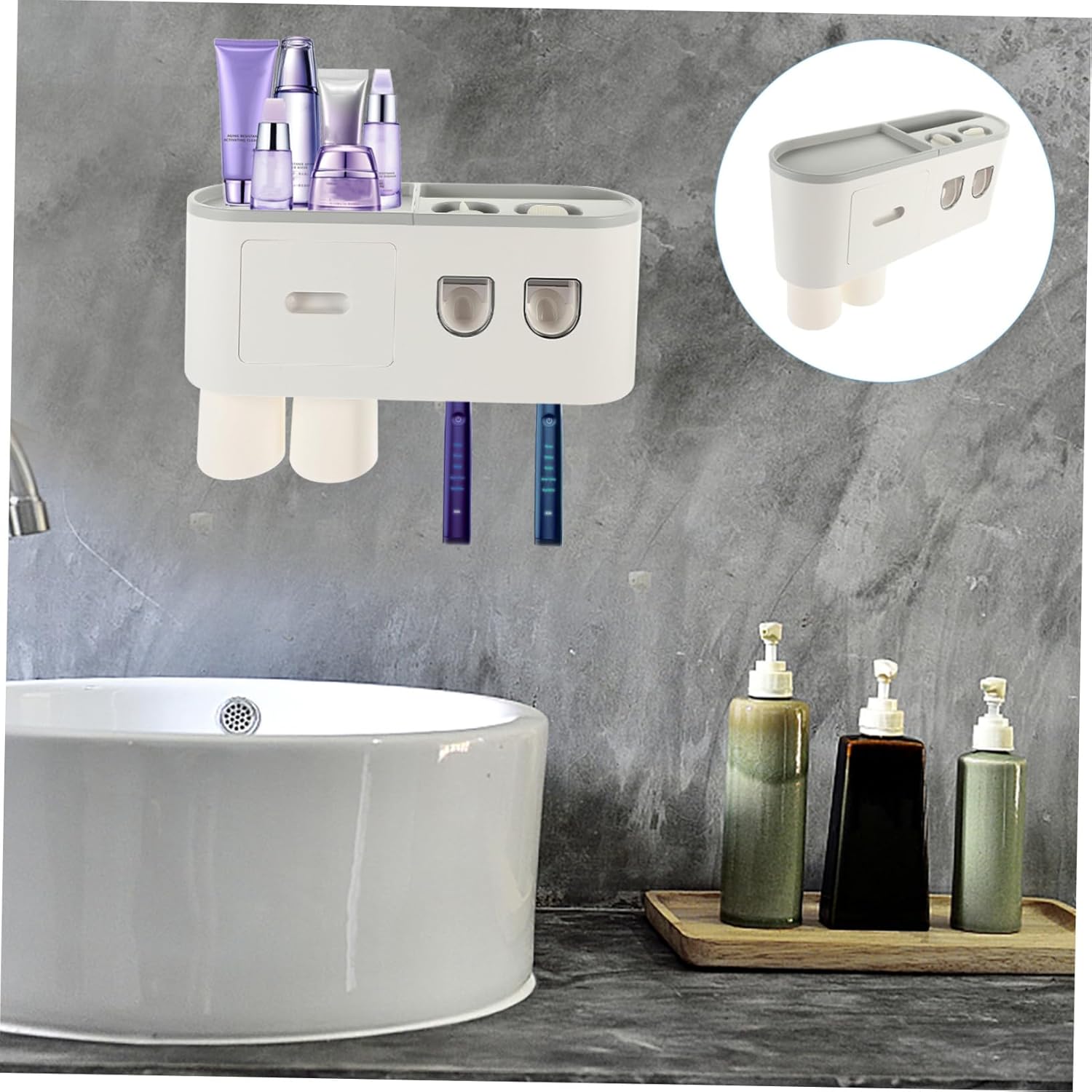 Multi-Functional Wall Toothbrush Holder with Toothpaste Dispenser Cup Organizer for Bathroom Space-Saving Abs Toothbrush Shelf for Brushes Easy to Clean and Install for Family and