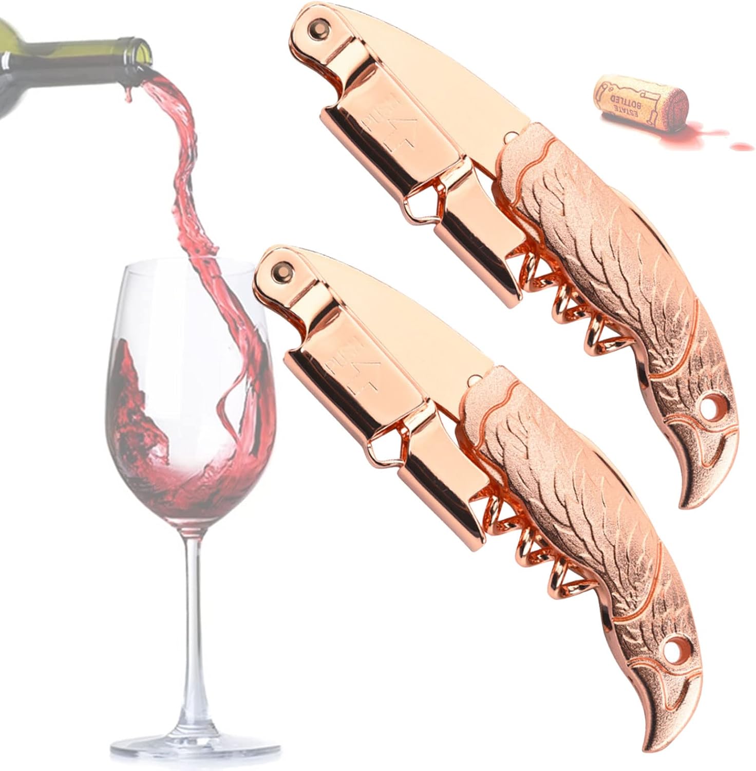 2 Packs Waiters Friend Wine Bottle Opener, with Beer Bottle Opener & Foil Cutter for Sommeliers, Stainless Steel Classic All in One Double Hinged Waiter Corkscrew for Beer Bar Restaurant,Color1