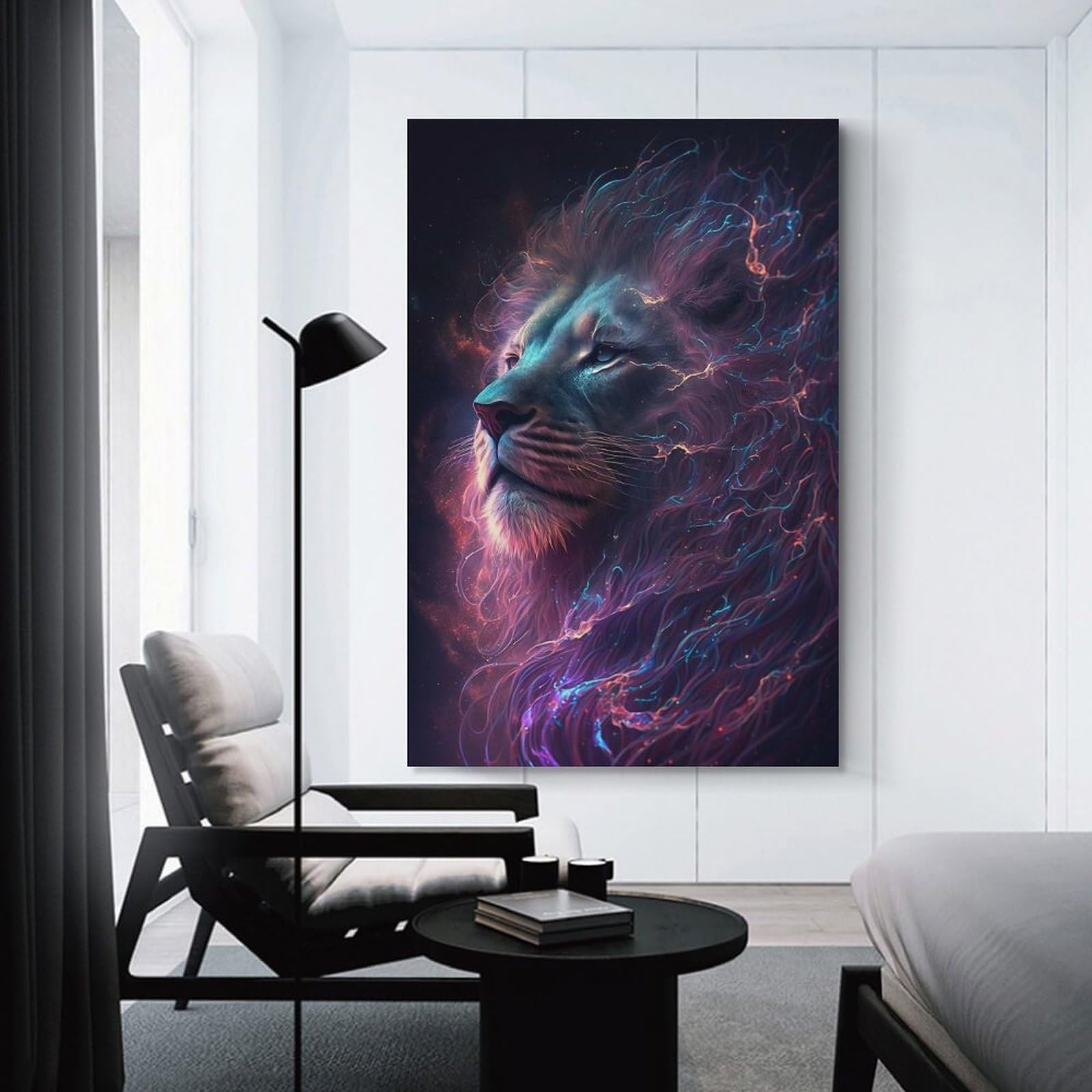 Junmoney Galaxy Lion Animal Wall Art Print, 24x36inch(60x90cm), for Study, Office Or Focused Interiors, Home Office Artwork with Decorative Appeal