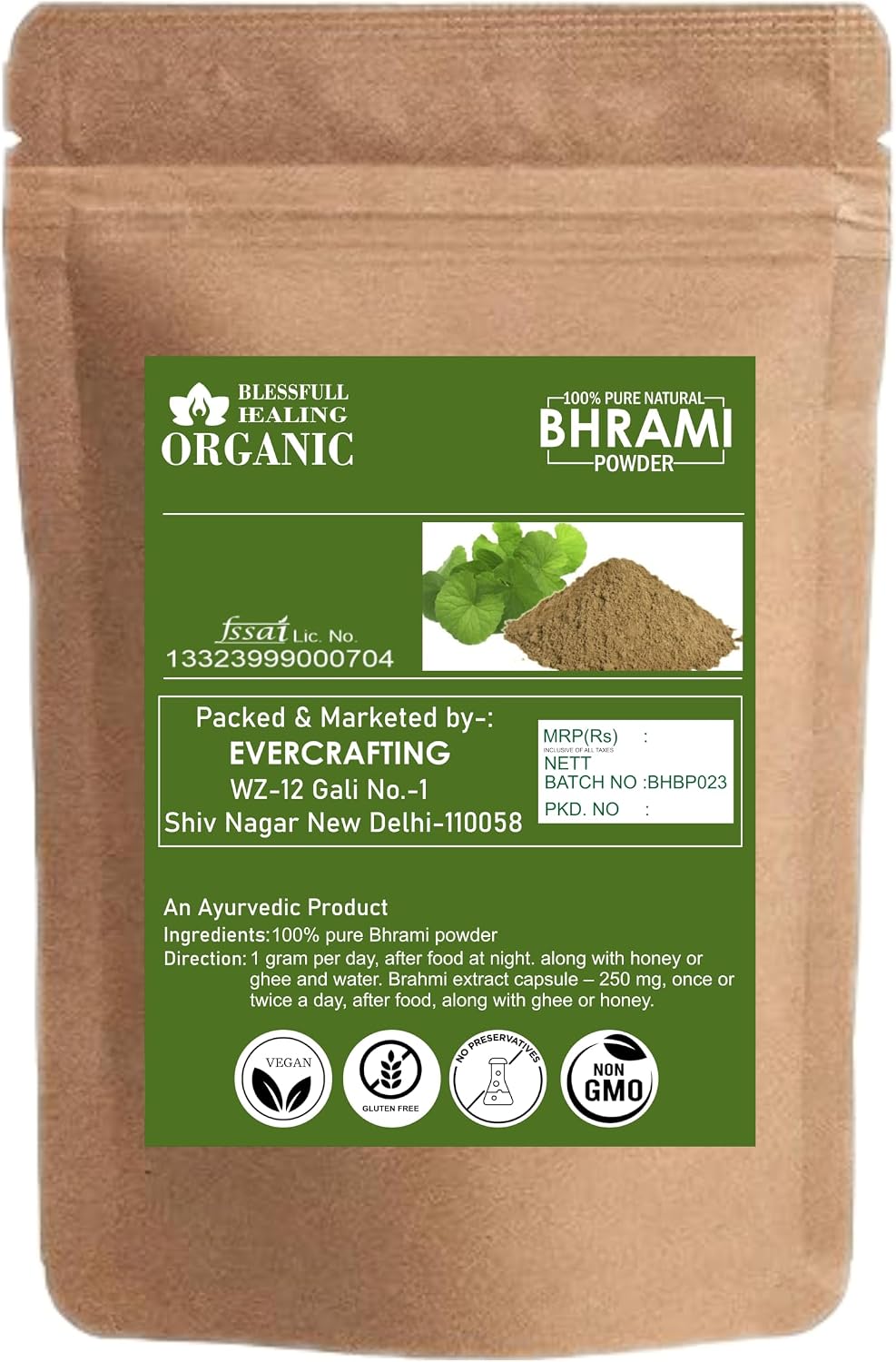 Blessfull Healing Organic 100% Pure Natural Bhrami Powder | 100 Gram / 3.52 oz