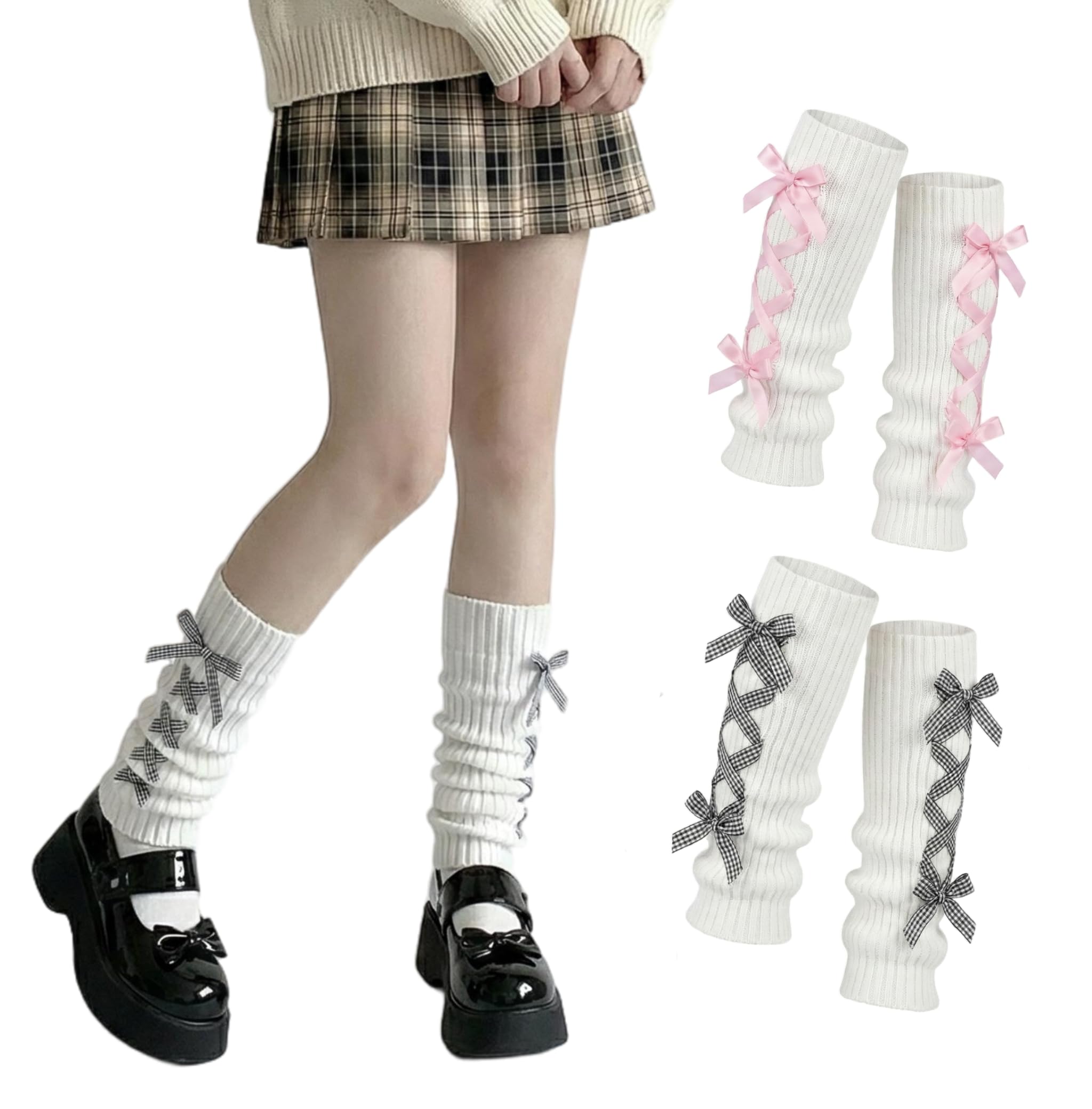 2Pcs Leg Warmers Y2k Cute Leg Warmers for Women Girls Bows Lace Harajuku Costume Warm Socks Accessories