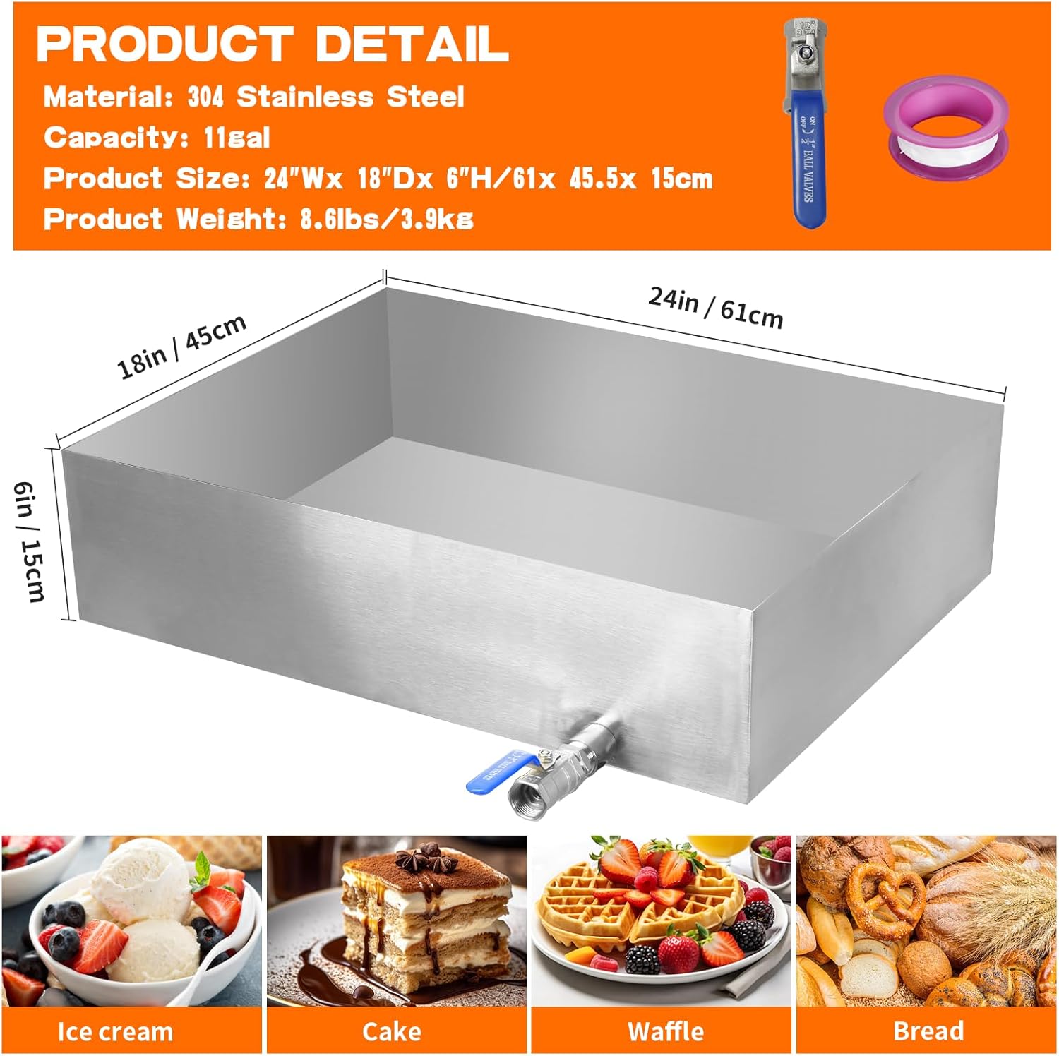 Maple Syrup Evaporator Pan, 24" x 18" x 6" Maple Syrup Evaporator, 304 Stainless Steel Feed Pan for Boiling Maple Syrup for Home, Outdoor,11Gal