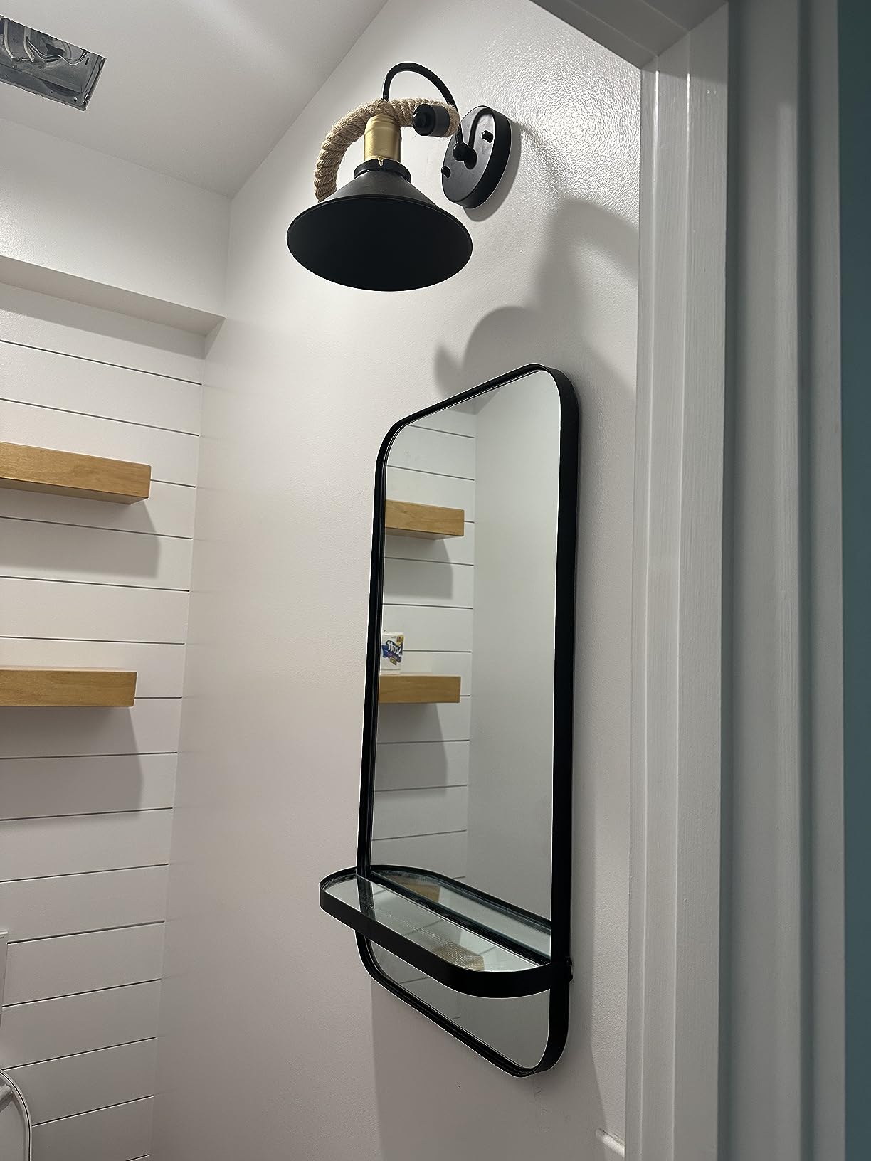 $27/mo - Finance HMANGE Large Bathroom Mirror with Shelves, Matte Black ...