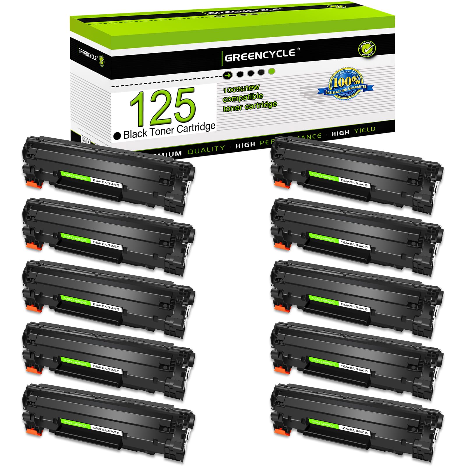 greencycle 10 Pack Compatible for Canon 125 3484B001AA Cartridge 125 CRG 125 C125 Black Toner Cartridge for ImageClass LBP6000 LBP6030w MF3010 Laser Printer