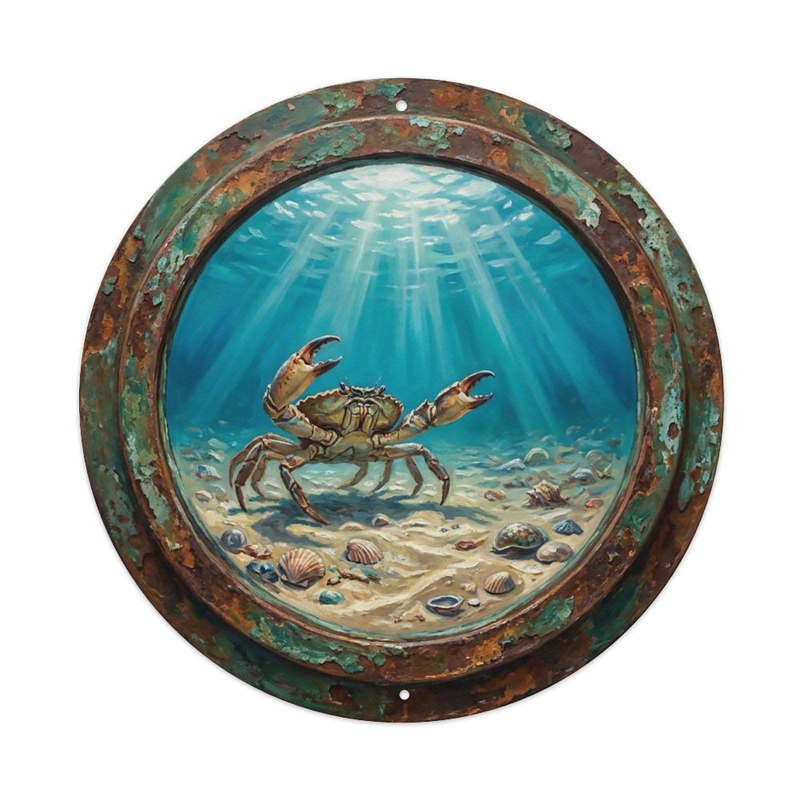 Vintage Porthole Crab Sideways Ship Window Undersea Deep Sea Metal Tin Sign