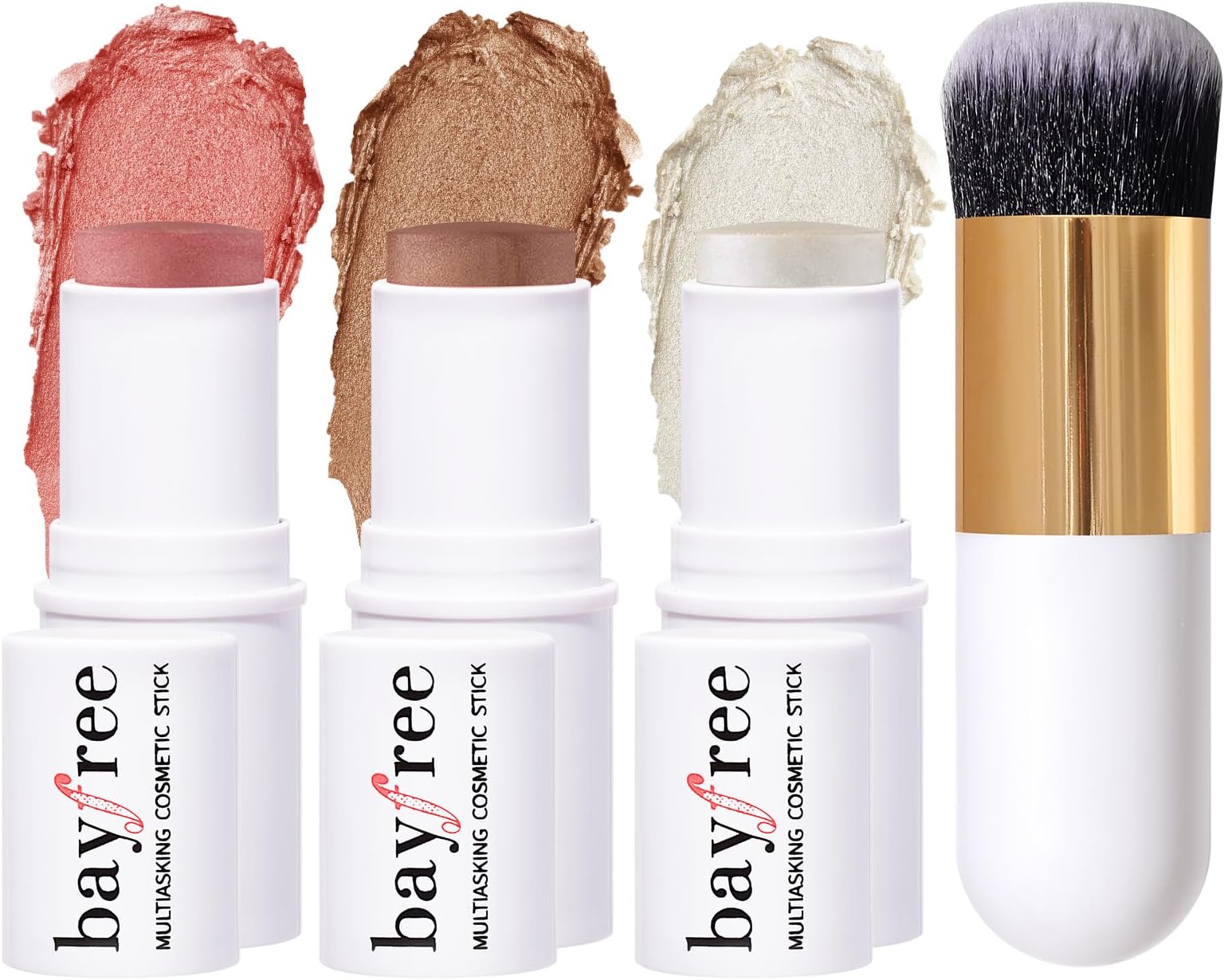 KIMUSE Face Sticks Trio, Cream Blush Stick & Highlighter Stick & Contour Stick for Sculpt the Cheeks, Long Lasting Cream Contour Stick Trio for Face Makeup, with Brush