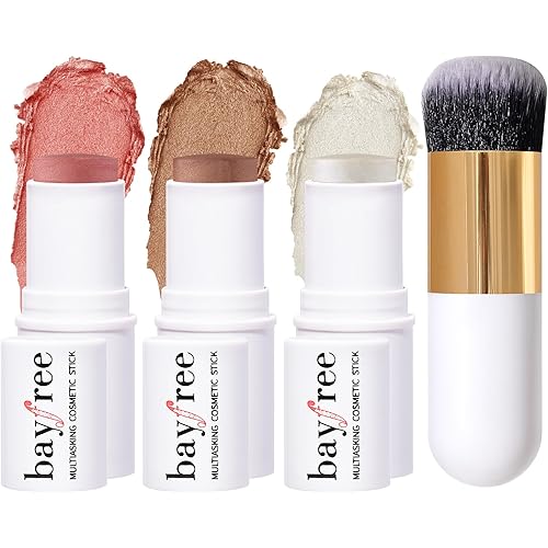 KIMUSE Face Sticks Trio, Cream Blush Stick & Highlighter Stick & Contour Stick for Sculpt the Cheeks, Long Lasting Cream Contour Stick Trio for Face Makeup, with Brush