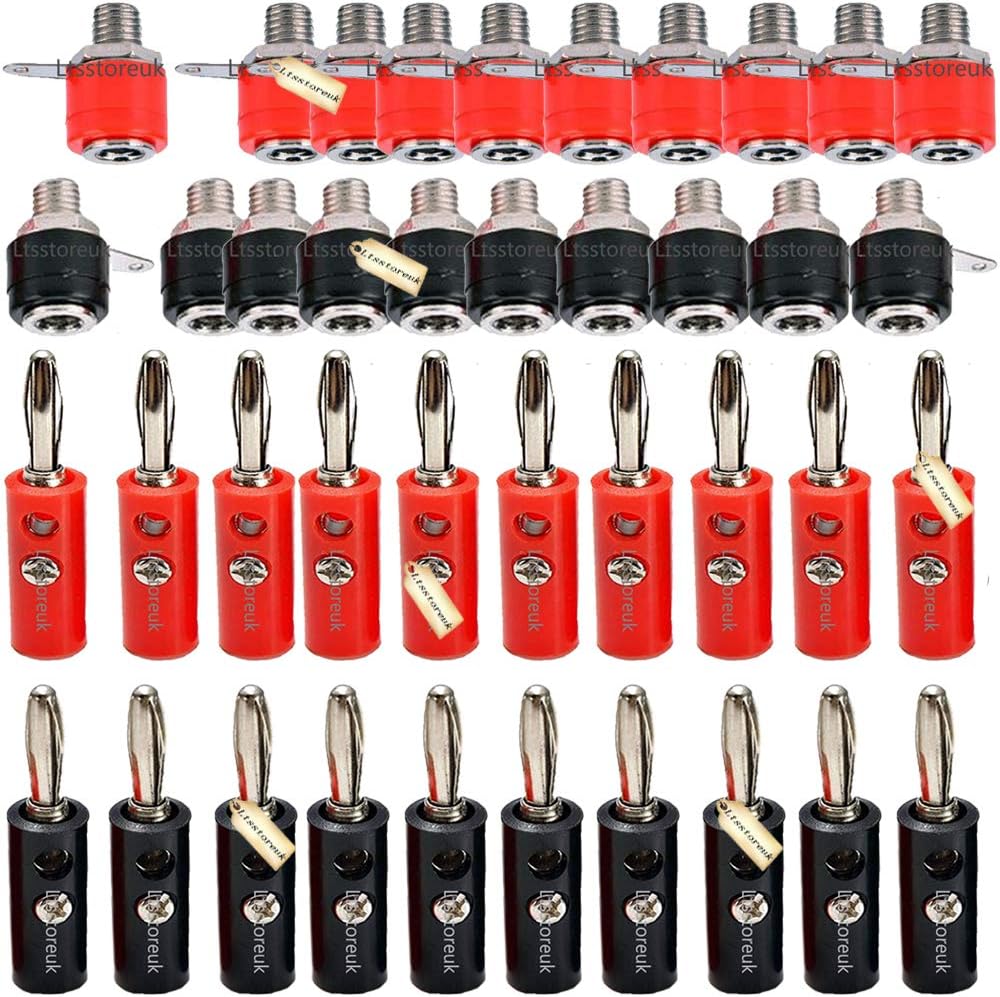 Lsgoodcare Ltsstoreuk 40Pcs Audio Banana Plugs 4MM Male Female Black Red Nickel Plated Speaker Wire Cable Screw Banana Jack Solderless Banana Connector SocketTerminal