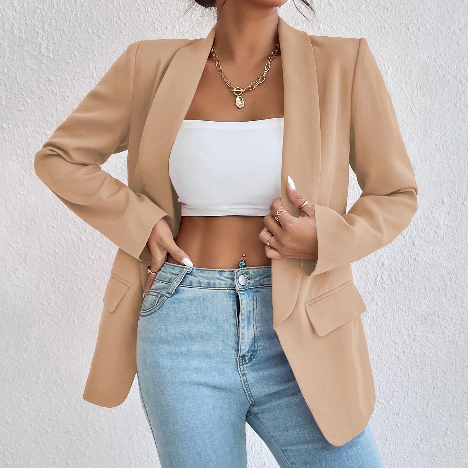 ALSOGO Damen Blazer Langer Casual Open Front Jacken mit Taschen Arbeit Büro
