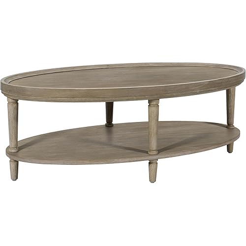 Martha Stewart Ayanna Round Coffee Table for Living Room, Bedford Collection, Farmhouse Coffee Table with Shelving for Storage, Modern Farmhouse Living Room Table, 48" Wide Reclaimed Greige