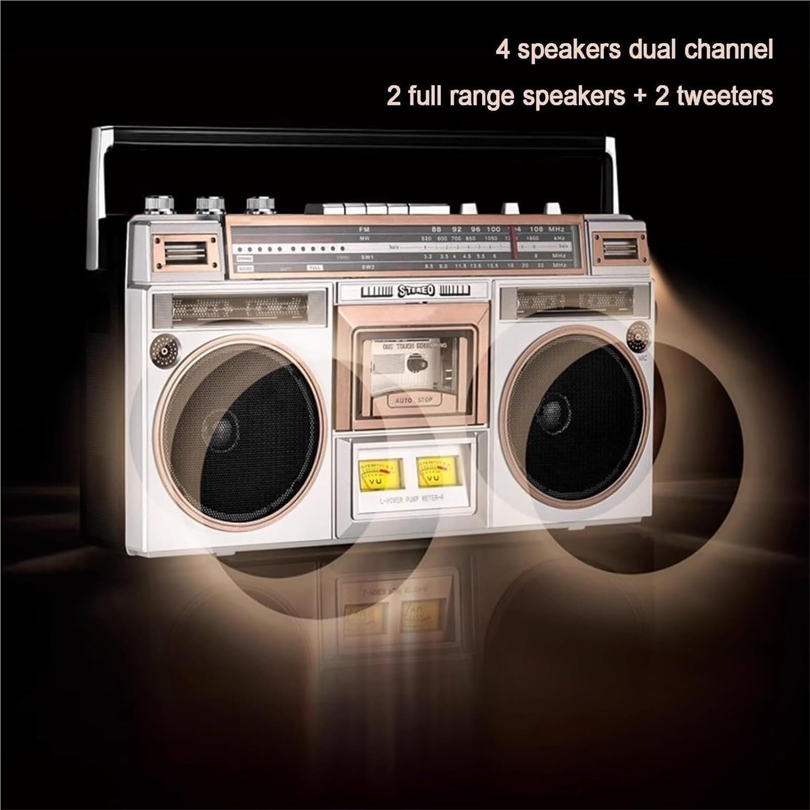 Boombox portátil Estilo Retro clásico de los años 80, con grabadora de Casete, Adecuado for Adultos Mayores, entusiastas del Aire Libre y Espacios como dormitorios, cocinas y Estudios.
