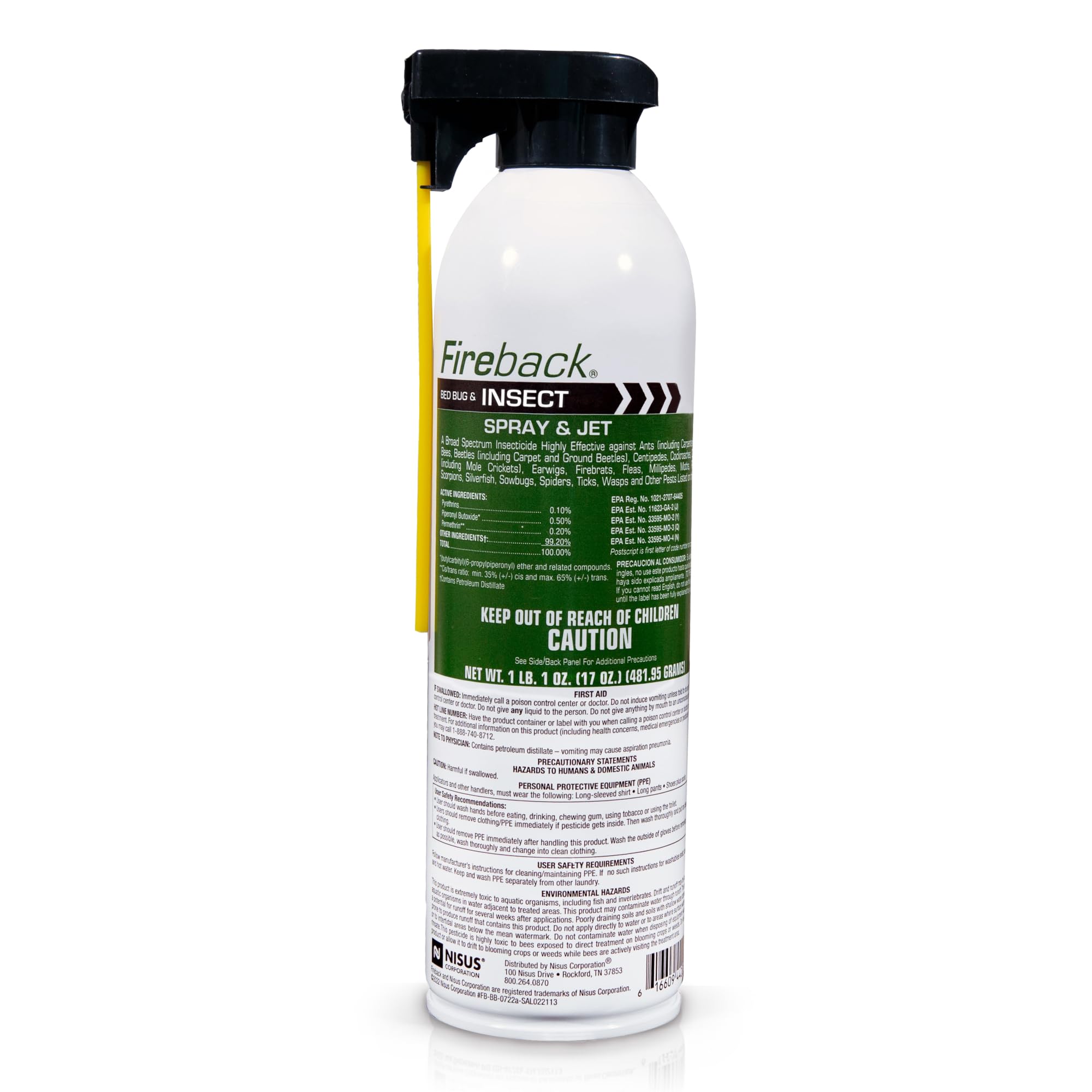 Nisus Fireback Bed Bug Spray, Water Based Insect Control for Wasps, Hornets, Fleas, Ticks, Ants, Roaches and Spiders, Long-Lasting Crawling Insect Protection for Indoor and Outdoor Use, 17oz.