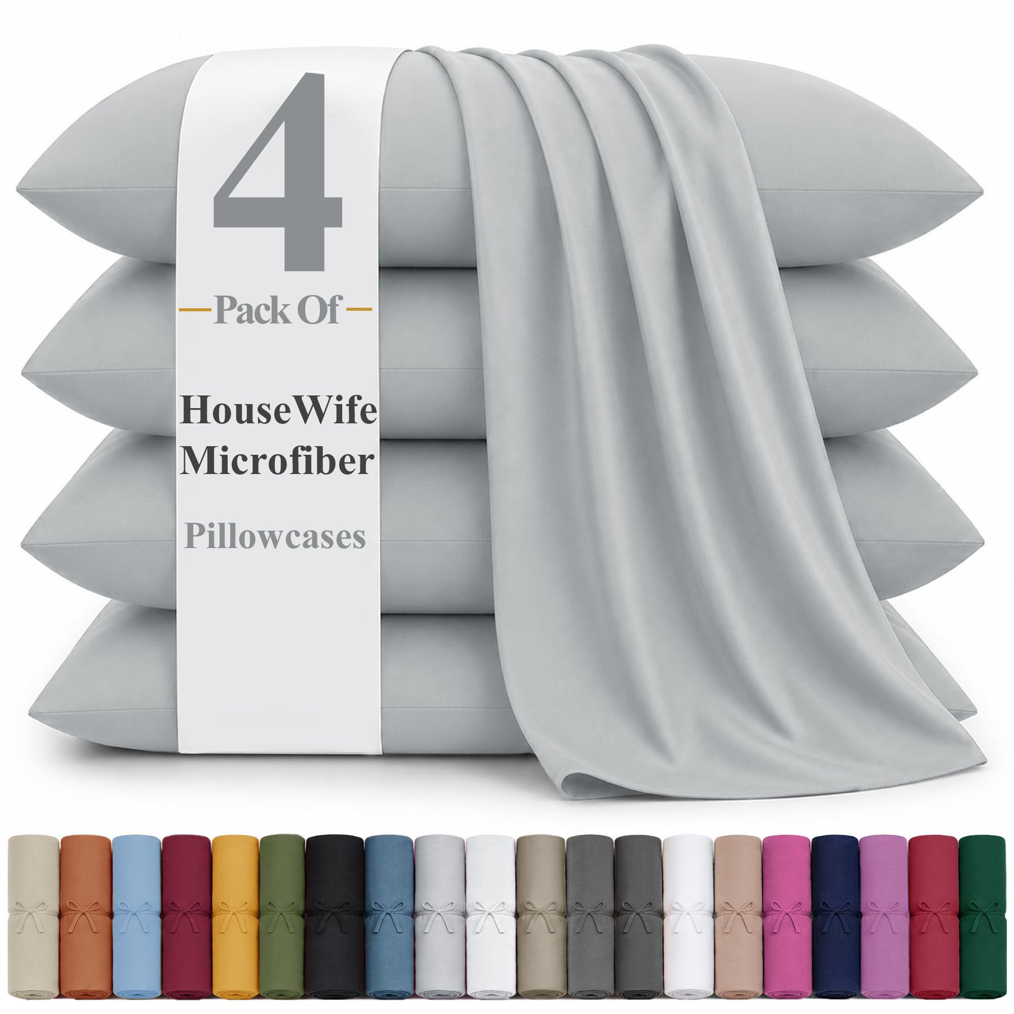 Hafaa Silver Pack of 4 Standard Size (50x75 Cm) Microfiber Pillow Cases โ image 1