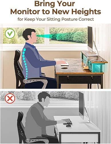 Miniatura 20 de Rolanstar Escritorio para computadora con tomas de corriente y luz LED, escritorio de oficina en casa de 55 pulgadas con 3 cajones y estantes de