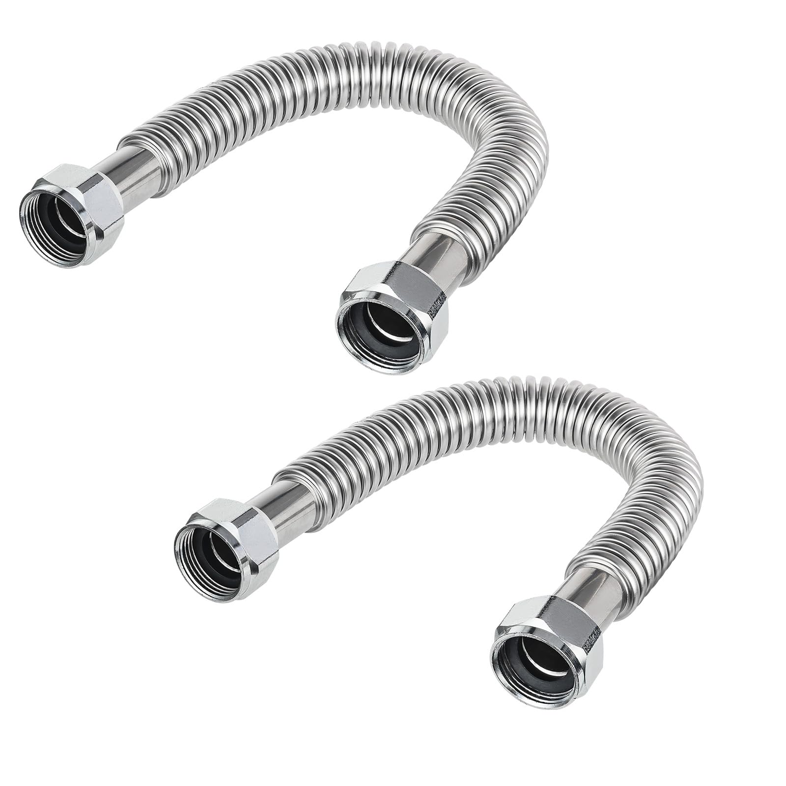 Paquete de 2 conectores de manguera corrugada flexible de acero inoxidable EFIELD de 12 pulgadas de largo, 3/4 FIP x 3/4 FIP, para calentador de agua y ablandador de agua HOSE038