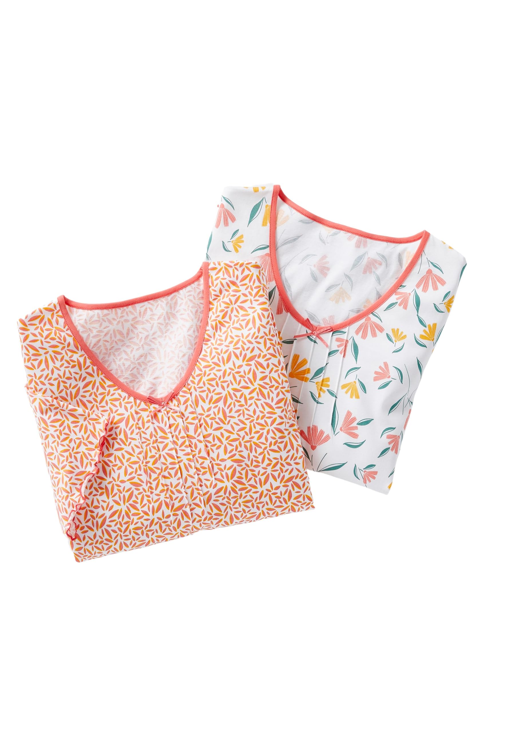 Damart Pack Of 2 Cotton Nightdresses Women Nightwear V Neck Short Sleeves Yellow