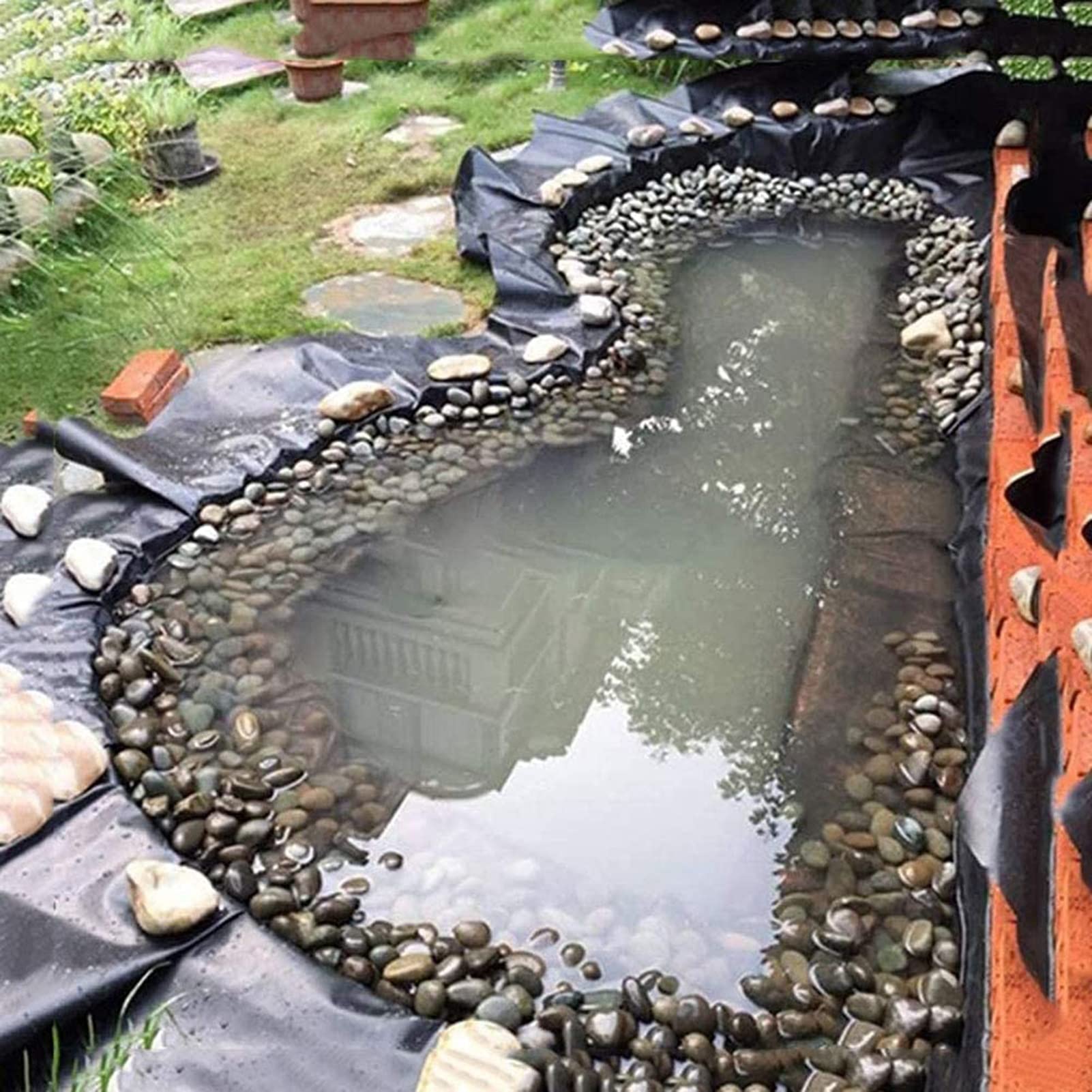 Gartenteichfolie Teichfolie HDPE 0,2mm Teichplan für Fischteiche, Gartenbrunnen, Miniteich, Wasserfälle Und Wassergärten, Schwarz, 60 Größen (Farbe : Schwarz, Größe : 3mx5m)