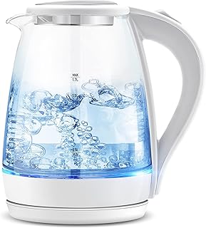 Pukomc Electric Kettle - 1.7L Hot Water Boiler - Glass Tea kettle with Wide Opening and Led Indicator, Auto Shut-Off and B...