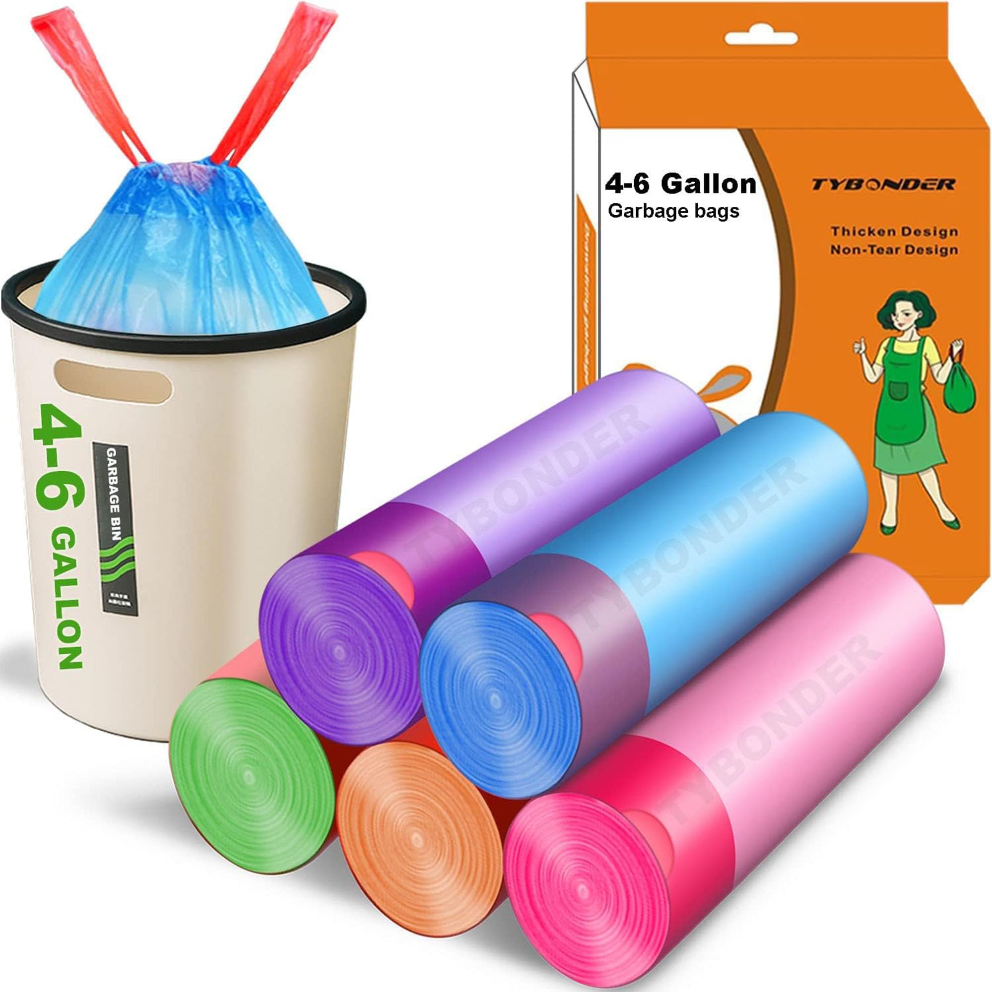 Drawstring Garbage Bags, Durable LeakProof Trash Bags, 46 Gallon Strong Rubbish