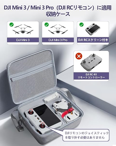 Mini 3/3 Proケース RC ドローン収納ケース プロペラホルダーストラップ キャリングケース バッテリースロット2個を搭載 DJI Mini 3/ 3 Proドローン RC リモートコントローラーアクセサリー用【スクリーン無しDJI RC-N1リモコンに不適用】 - 2