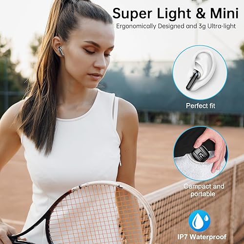 Miniatura 6 de Auriculares inalámbricos, auriculares inalámbricos 2024 Bluetooth 5.3, 0.559 in Driver Stereo, 0.11 oz Mini auriculares 48 horas, 4 micrófonos ENC