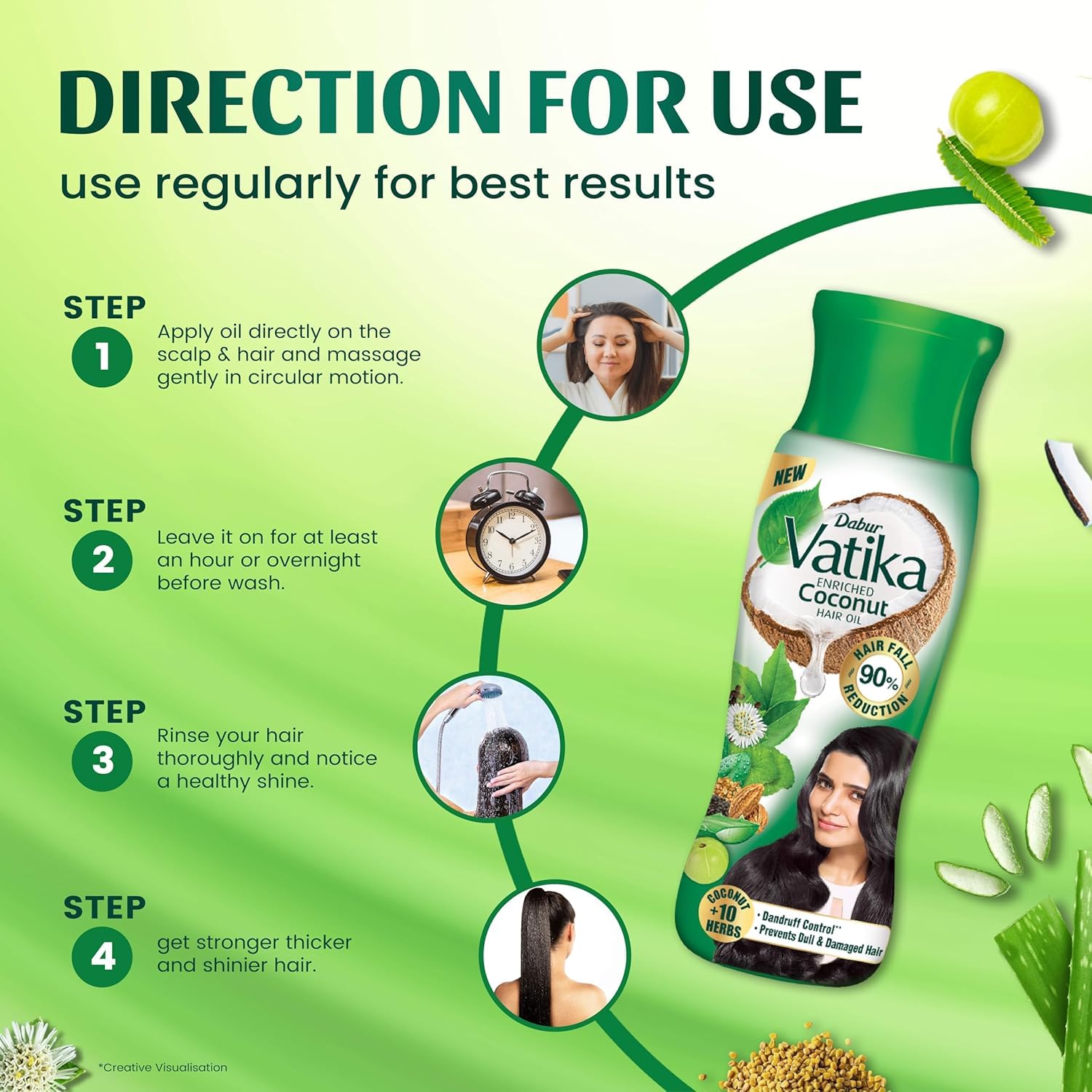 Dabur Vatika Enriched Coconut Hair Oil - 405 ml | For Strong, Thick & Shiny Hair | Good for Scalp Health | Enriched with 10 Herbs 4