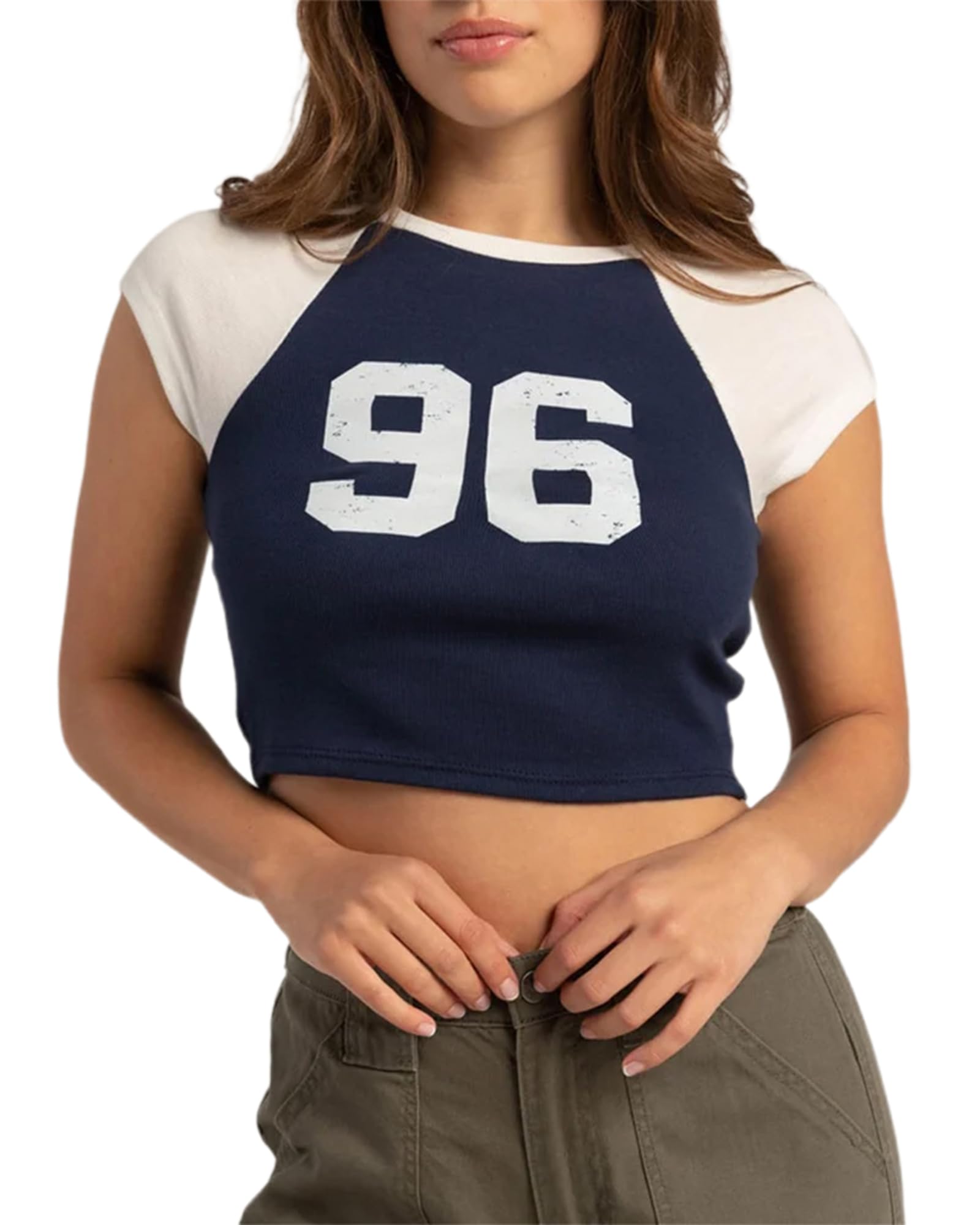 WBDWWTD T-Shirt da Donna Estiva Y2K Crop T-Shirt da Bambino con Numero Grafico Girocollo Top T-Shirt Vintage Blokecore per Ragazza Adolescente Streetwear estetico