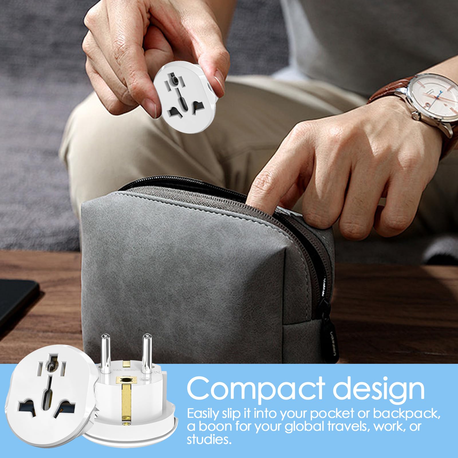 Adaptador de Enchufe Universal para Viajes España, Compatible con la Mayoría de Países Europeos, 2 Pack - Convertidor de Enchufes USA, UE, UK, Australia, China, Italia, Suiza a Enchufe Alemán — view 6
