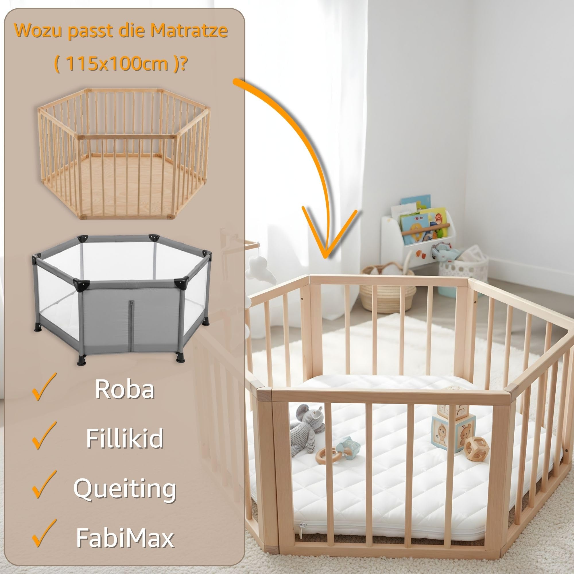 Totsy Baby Matelas de Parc Enfant Hexagonal 100x115 cm – Tapis de Parcs de Jeu pour Bebe cododo ou Sol Doux en Mousse avec Respirante Housse pour bébé Oeko-Tex 100 x 115