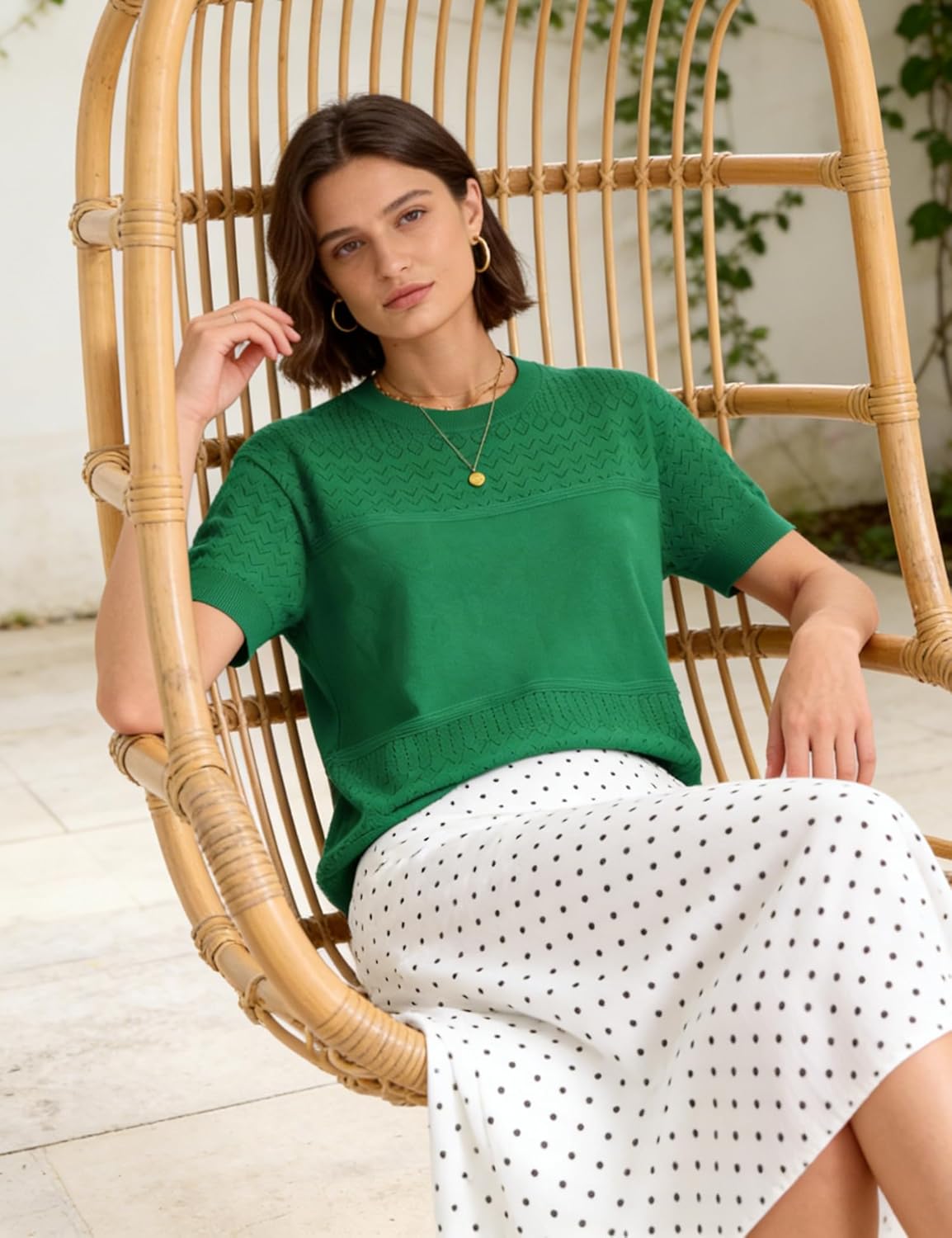 Short Sleeve Sweater for Women 2026 Spring Summer Crew Neck Eyelet Knit Shirts Loose Fit Lady Casual Blouse Tunics - Image 4