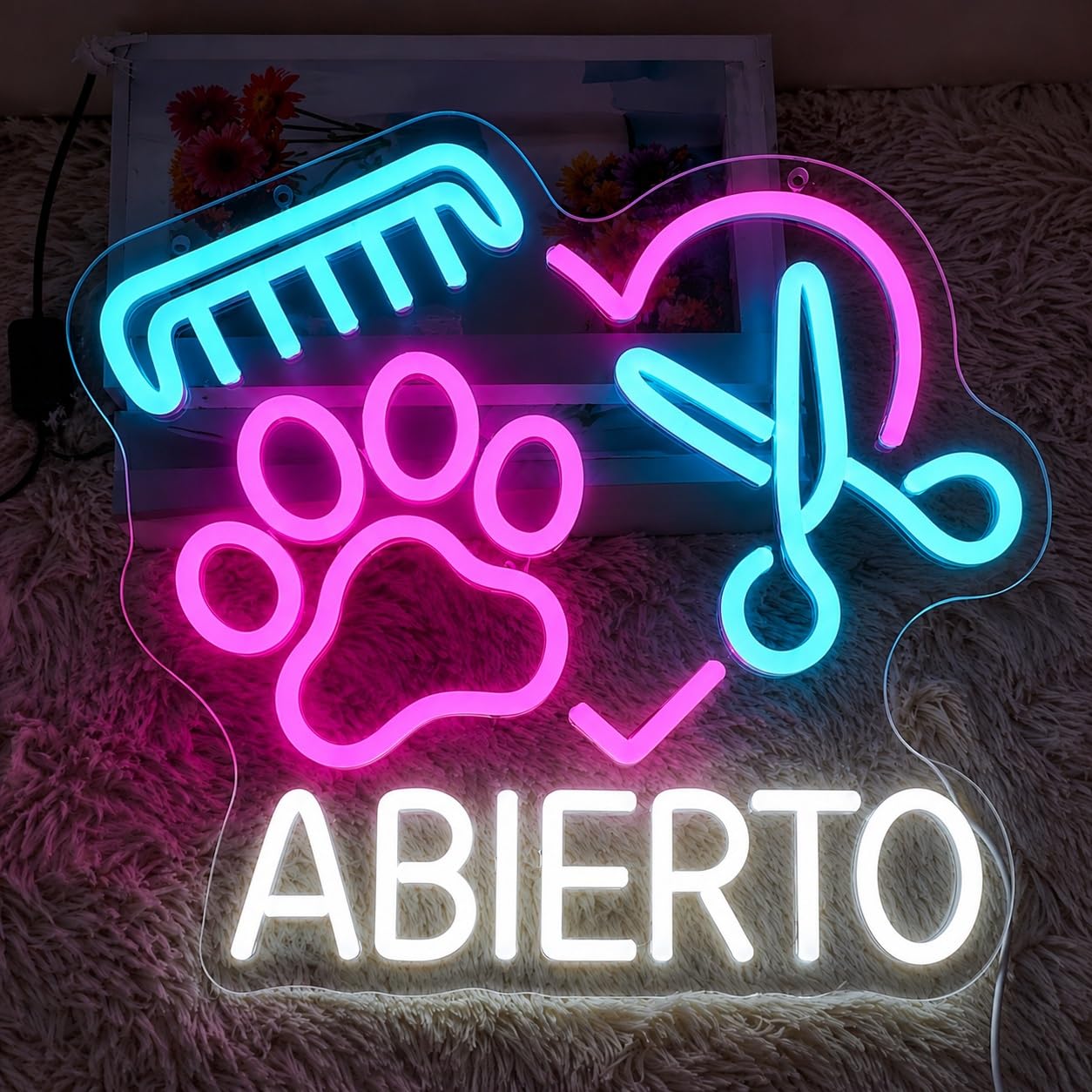 Signs Lamp Abierto Pet Grooming Neon Sign Dimmable