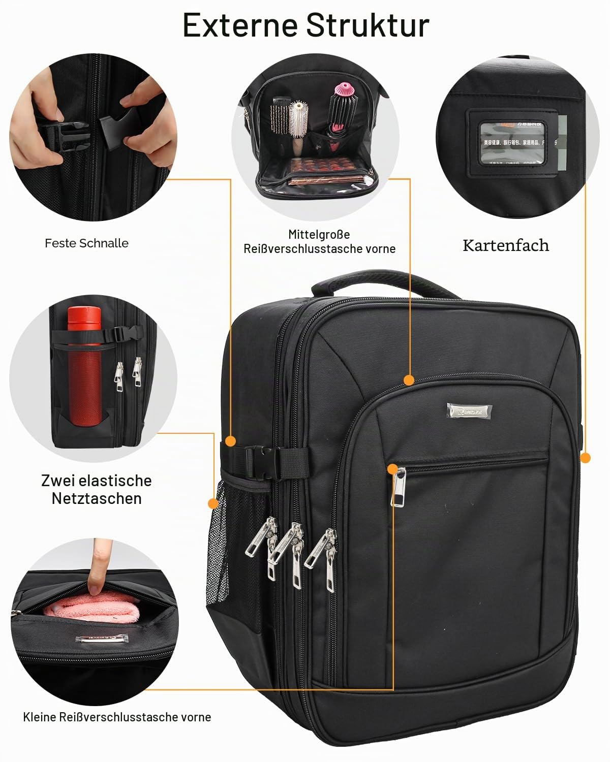 Kosmetikkoffer Rucksack Extra Großer Beautycase Professionelle Reise Make-up Tasche für Frauen Schminkkoffer Speicher Organizer für Make-up Künstler 3-Schicht, mit 4 Kleine Kosmetische Schminktasche