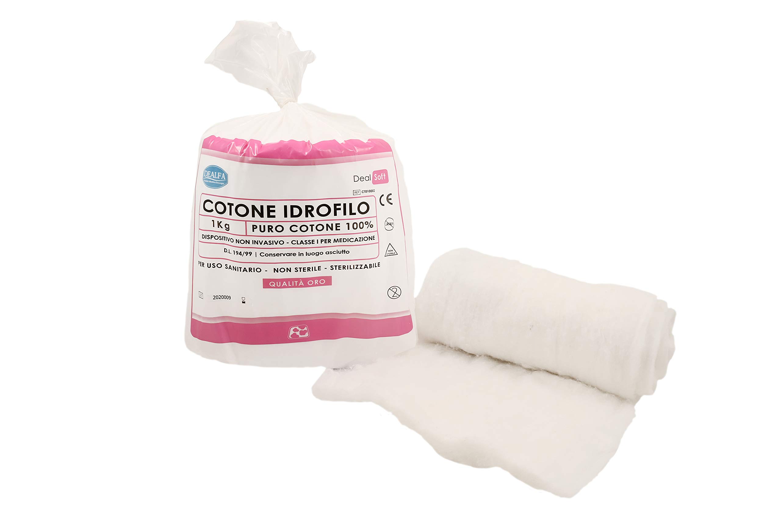 DEALFA Cotone Idrofilo QUALITA' ORO con Taglio ZIG ZAG - 100% Puro Cotone - Alta Assorbenza - Ideale per Pelli Sensibili - Monouso - Confezione da 1 Kg