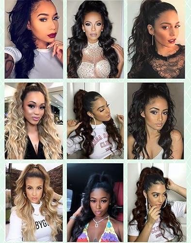 Miniatura 4 de CINHOO Cola de caballo sintética con clip de 24 pulgadas de largo, con cordón, extensión de cola de caballo rizada ondulada para mujer (24 pulgadas,