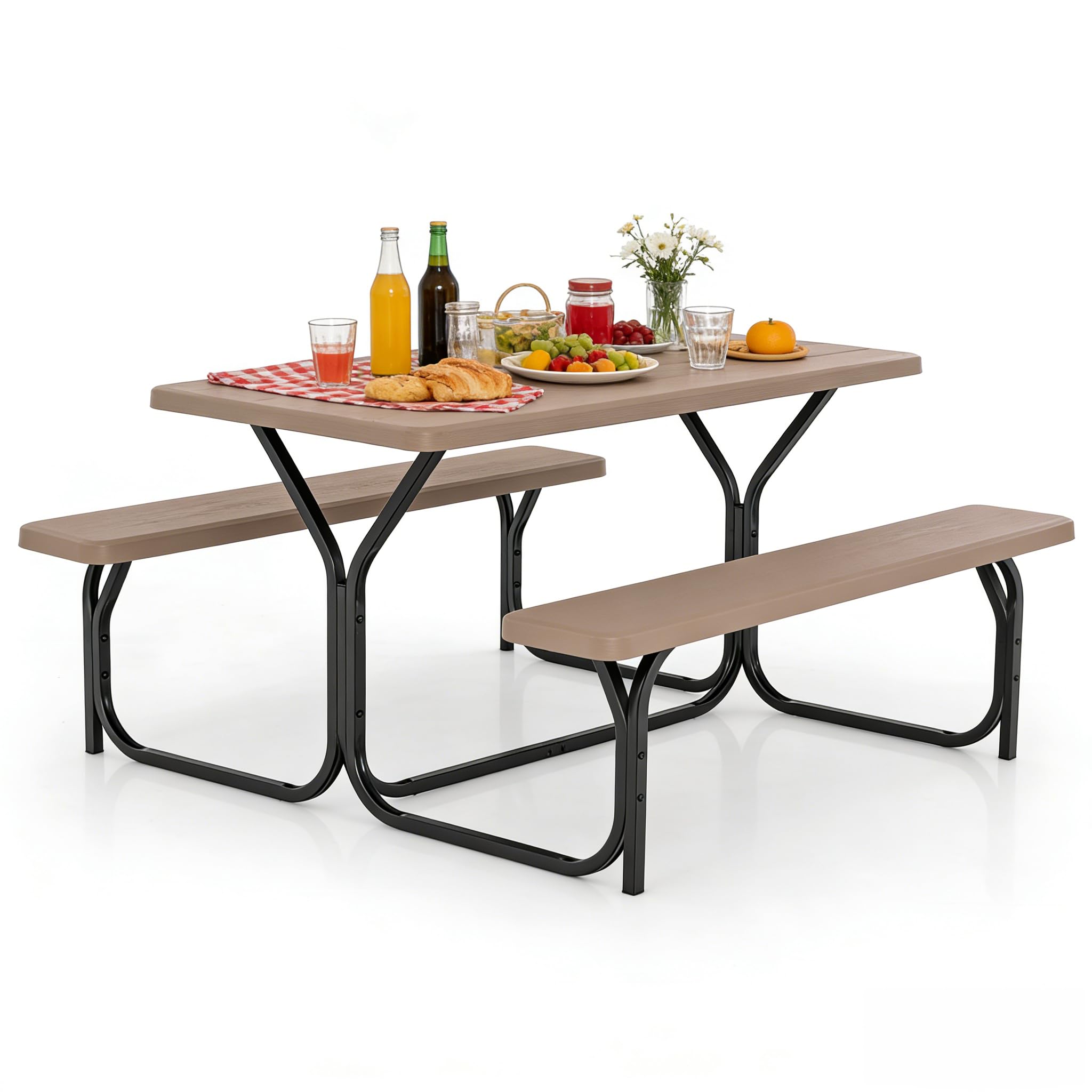 COSTWAY Outdoor Picnic Table, HDPE Plastic Picnic Table Bench Set