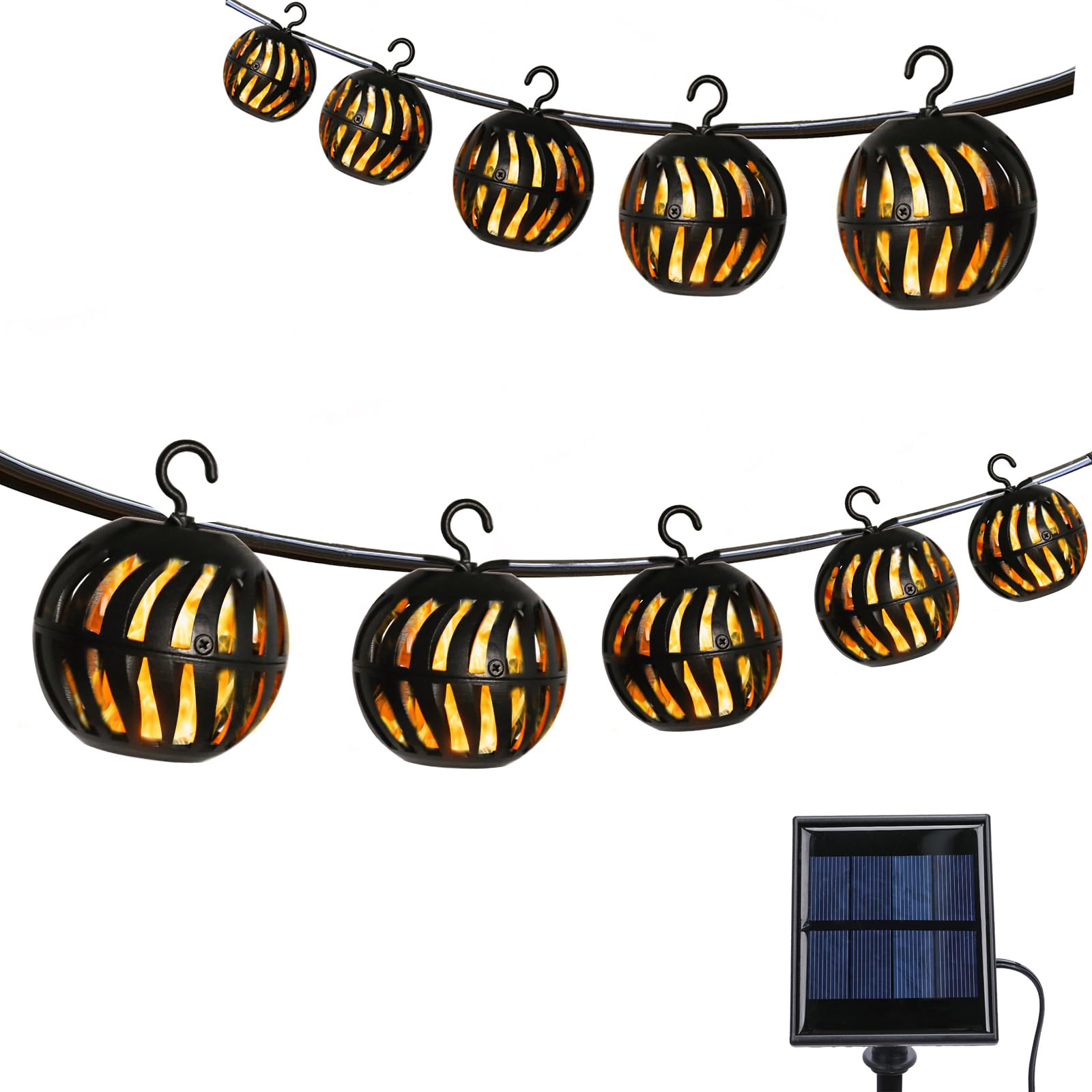 Vigdur Solar Flame Lights Outdoor, 17FT Flickering Flame Solar Lights with 10 LED Globe Bulbs, Outdoor Hanging Patio Light for Garden Backyard Party & Tiki Decor