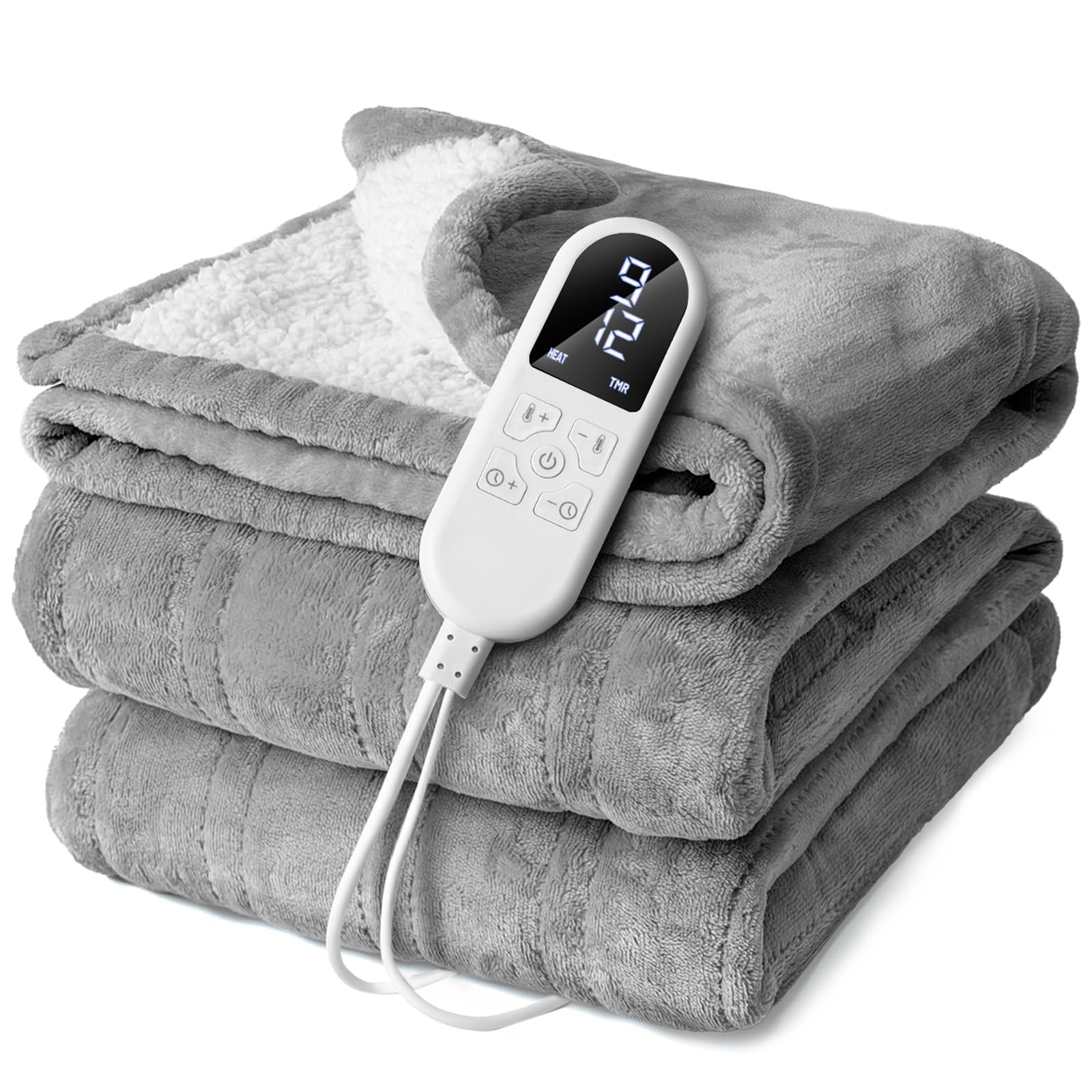 Manta eléctrica con apagado automático 130x160 cm, 8 niveles de calor hasta 55 °C y temporizador de 12 horas, Protección contra sobrecalentamiento, Manta doble para cama o sofá Lavable a máquina