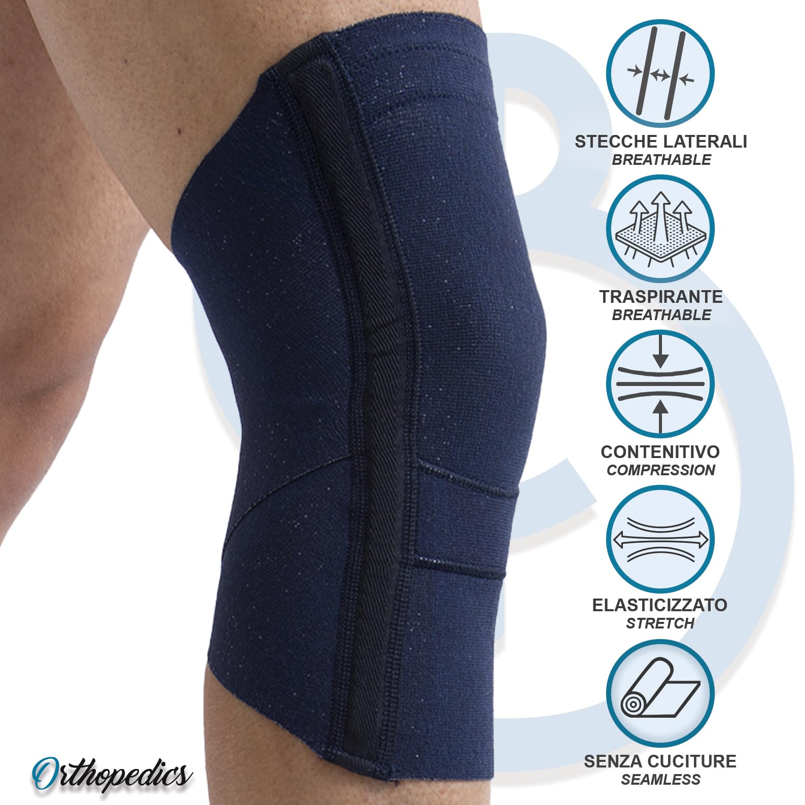 Beman 353 - Ginocchiera Ortopedica Menisco Ginocchiera Sportiva Legamenti Crociati Fascia Ginocchio Antiscivolo Traspirante con Stecche Laterali Tutore Fascia per Uomo Donna (Blu,4)